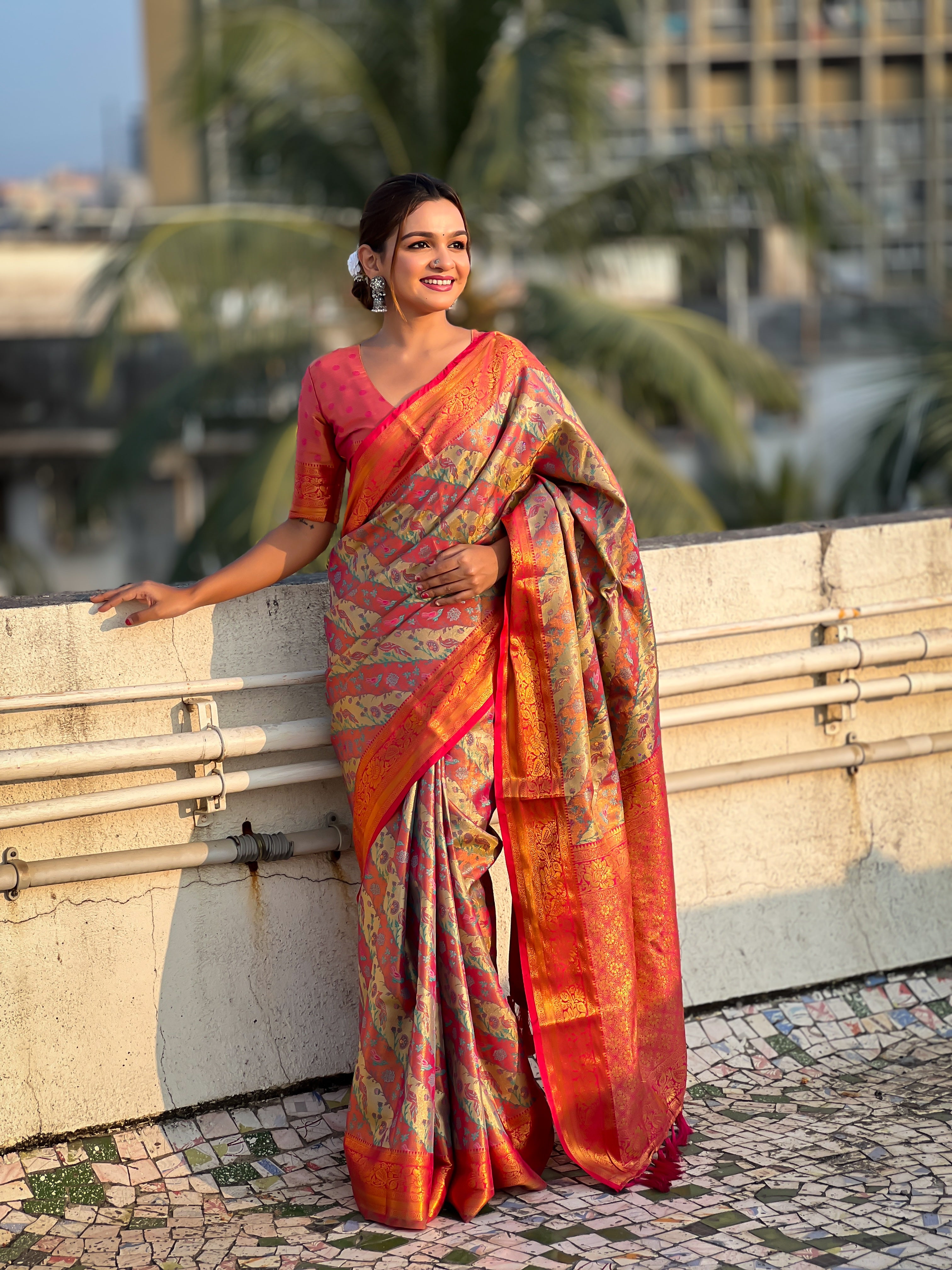 PINK BANARASI SILK BLEND SAREE