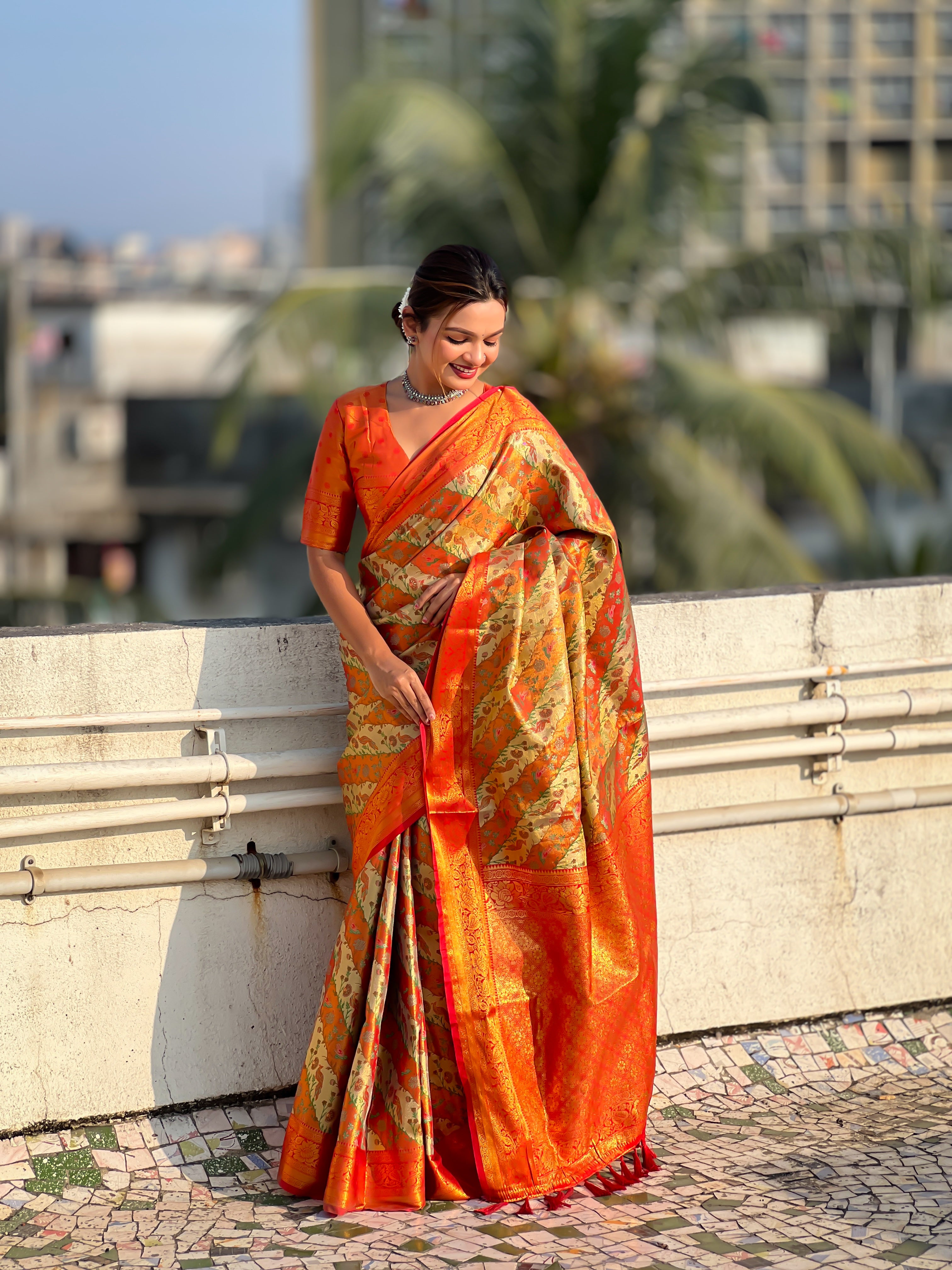 ORANGE BANARASI SILK BLEND SAREE