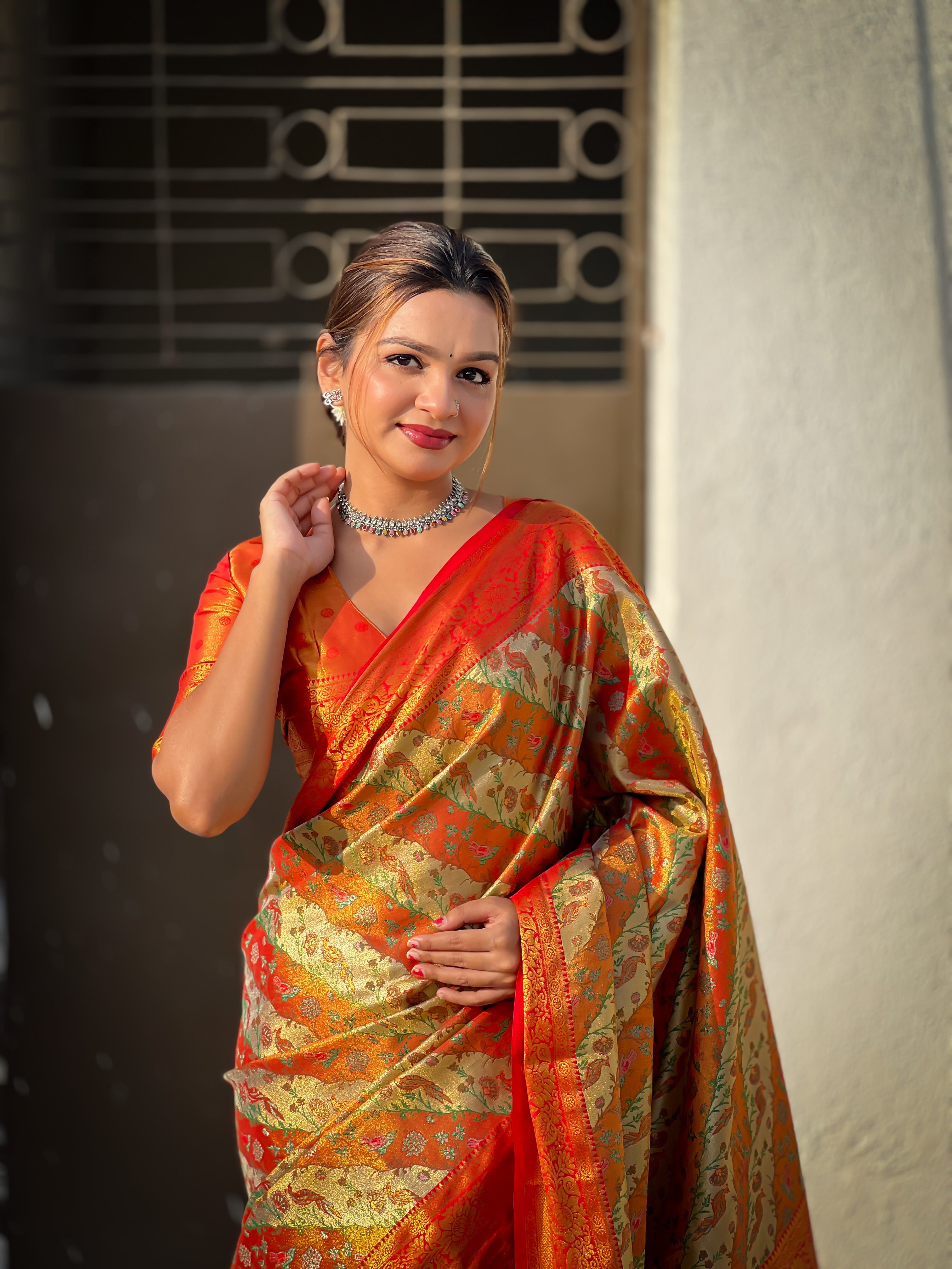 ORANGE BANARASI SILK BLEND SAREE