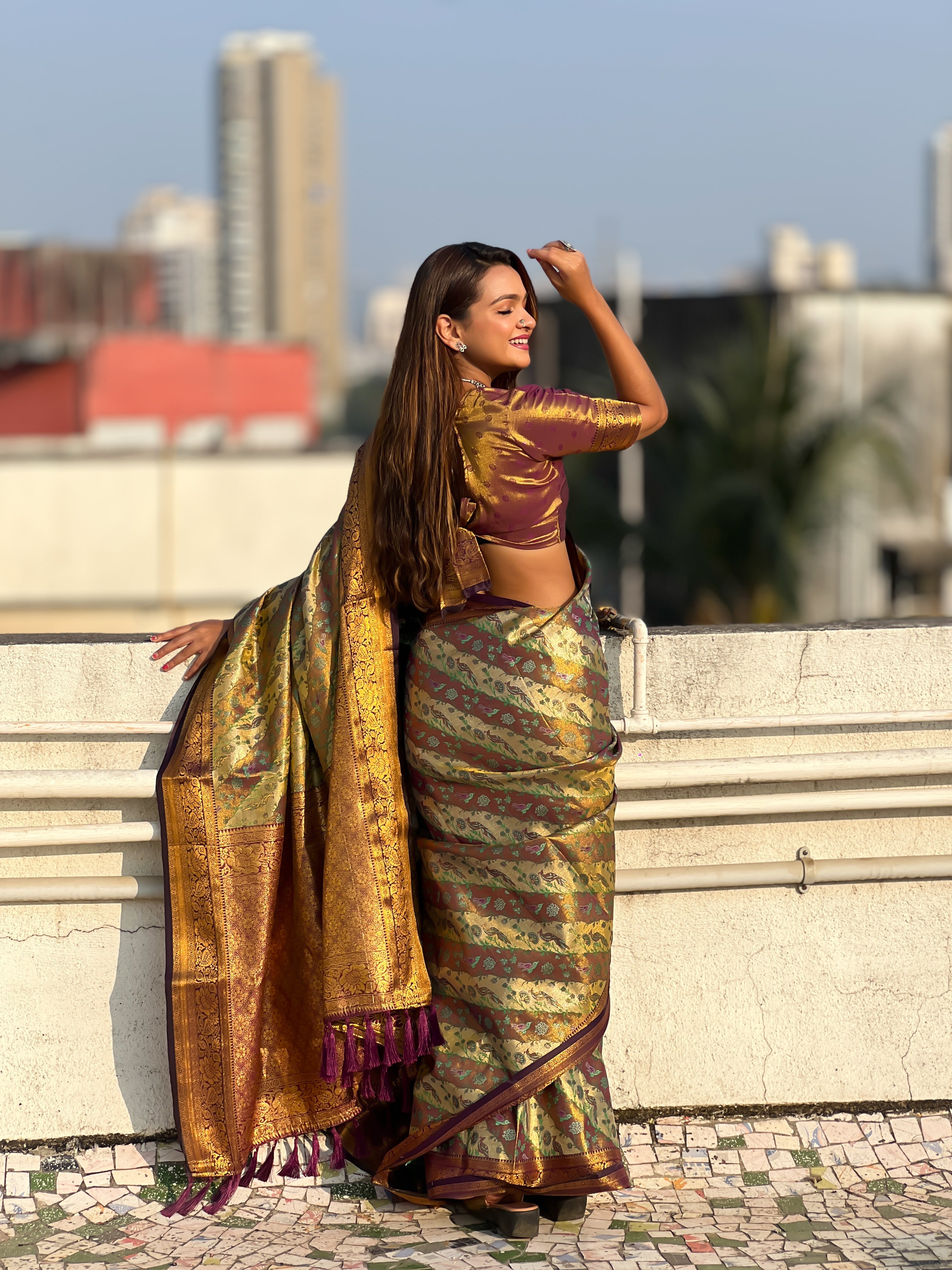 BROWN BANARASI SILK BLEND SAREE
