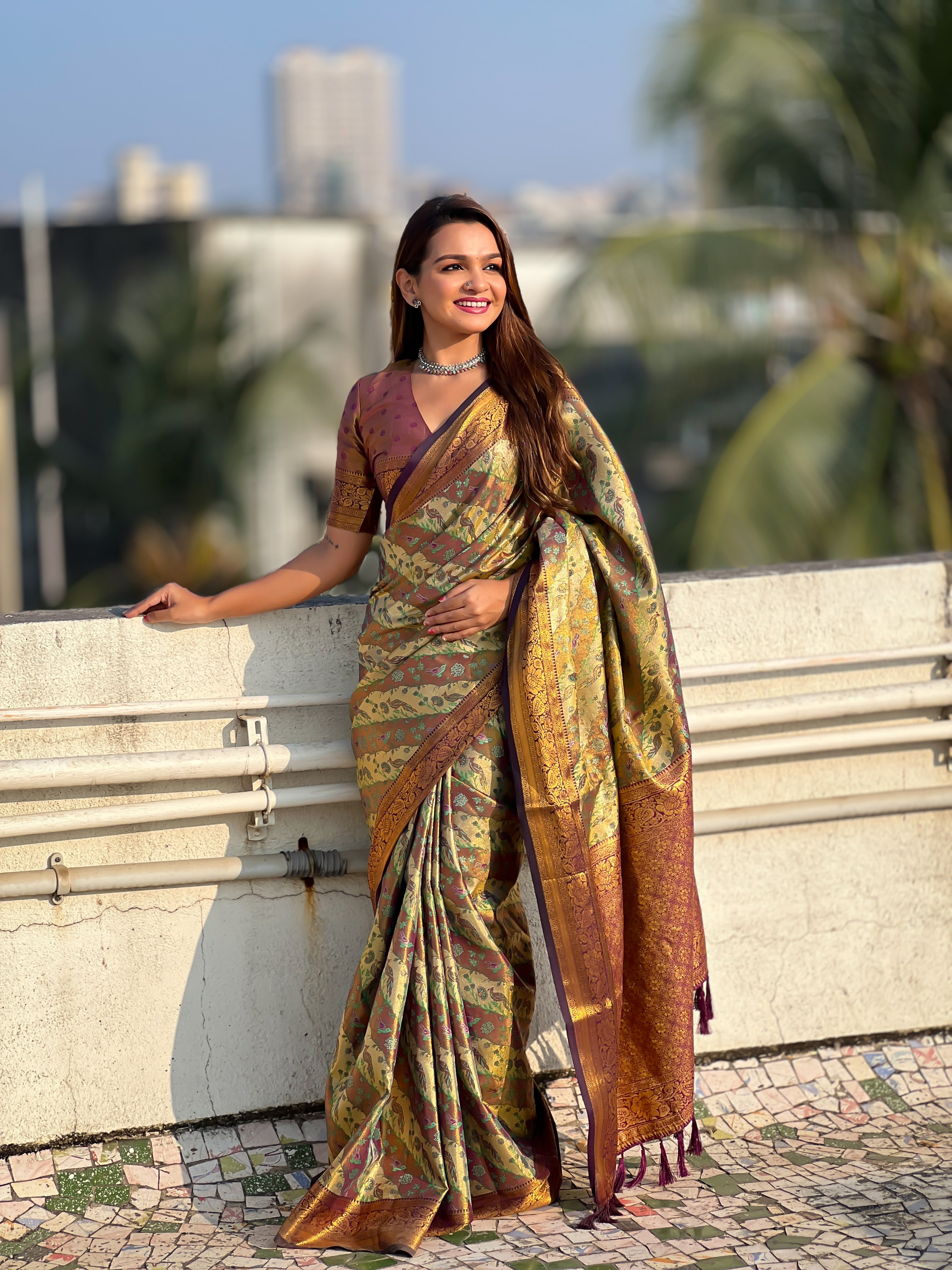 BROWN BANARASI SILK BLEND SAREE