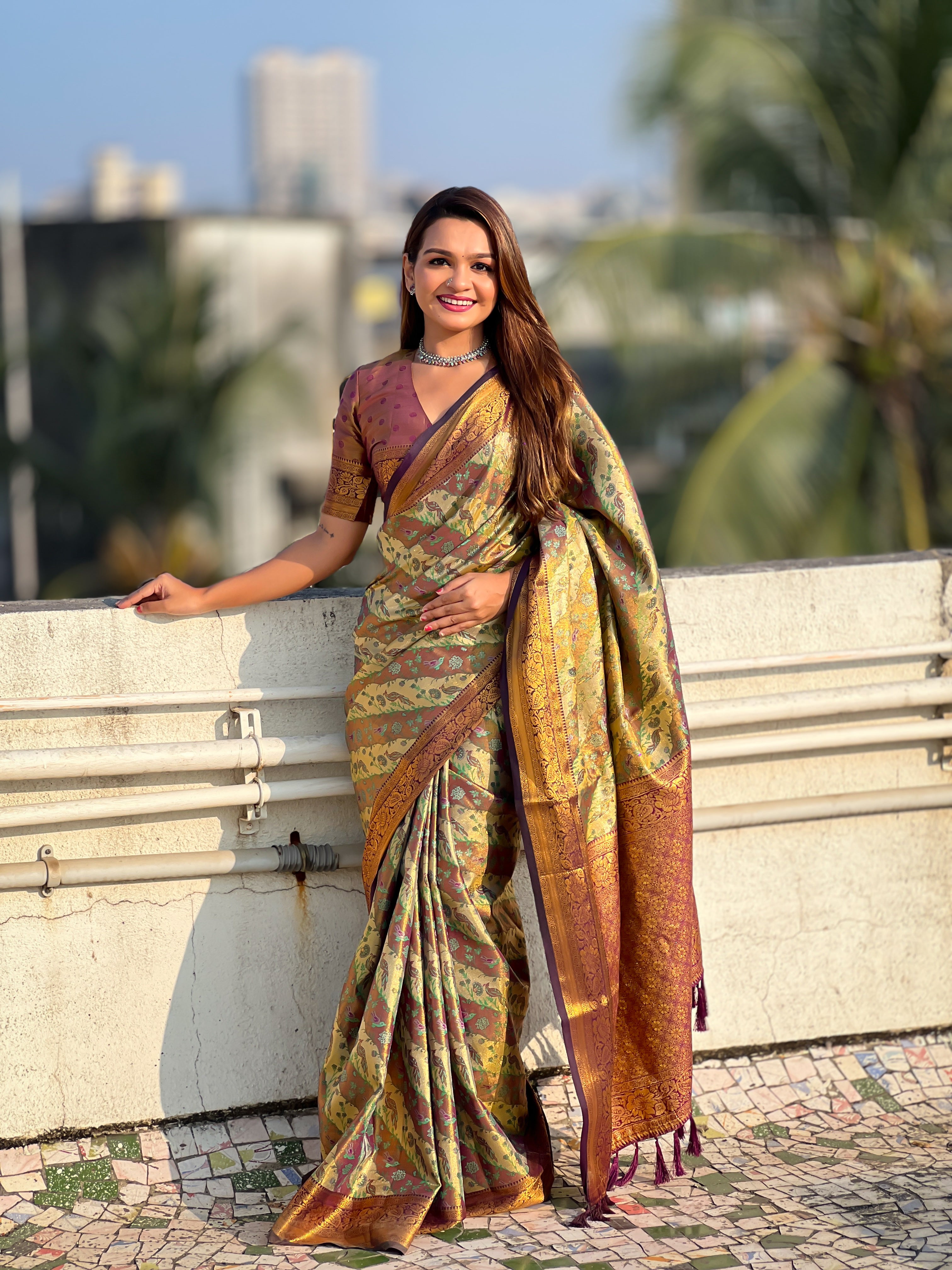 BROWN BANARASI SILK BLEND SAREE