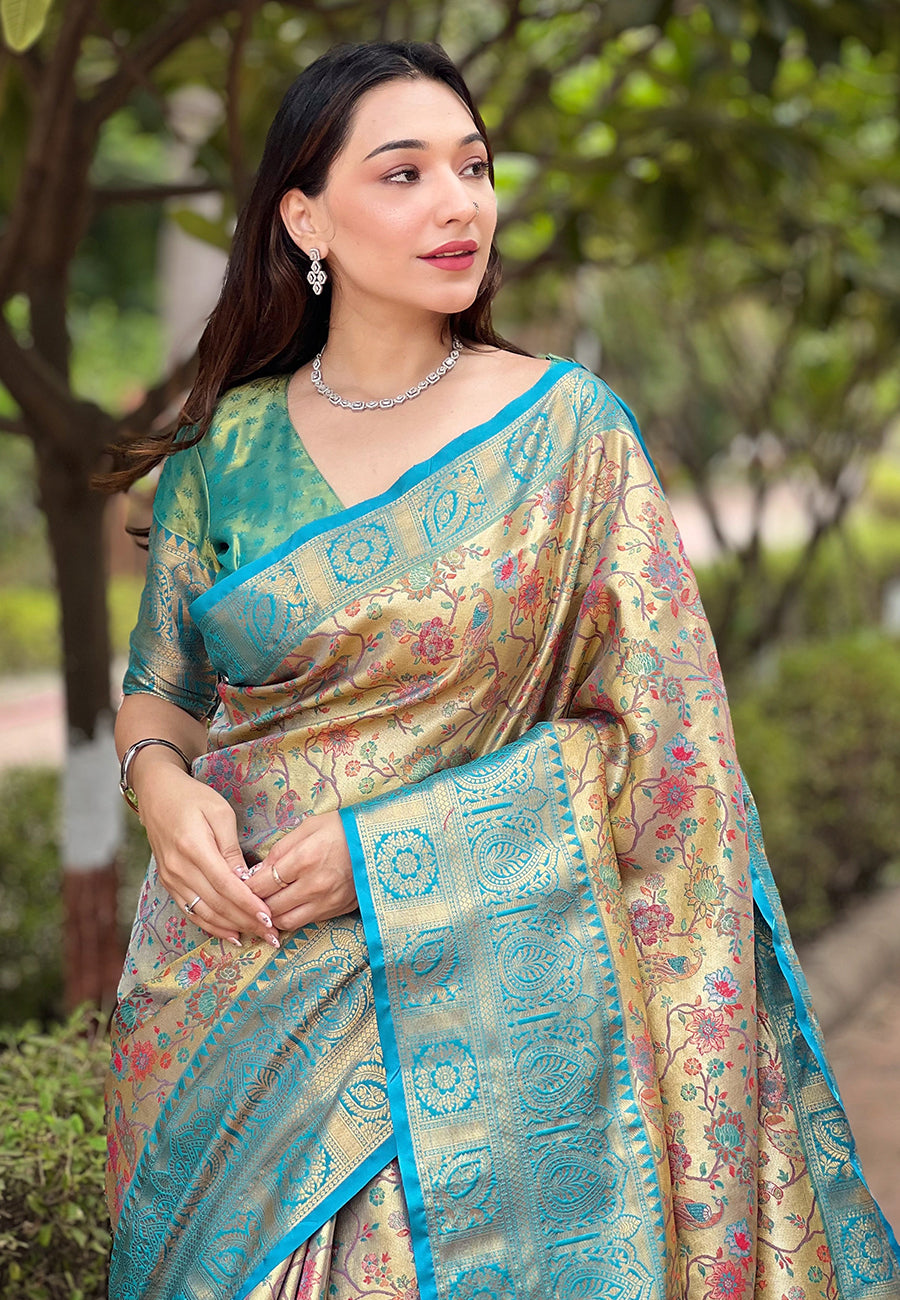 Rama Blue Banarasi Saree