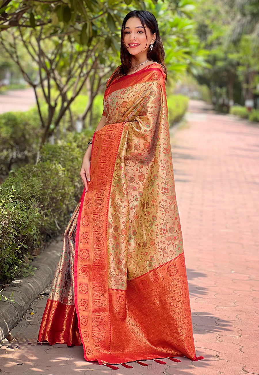 Cherry Red Banarasi Saree