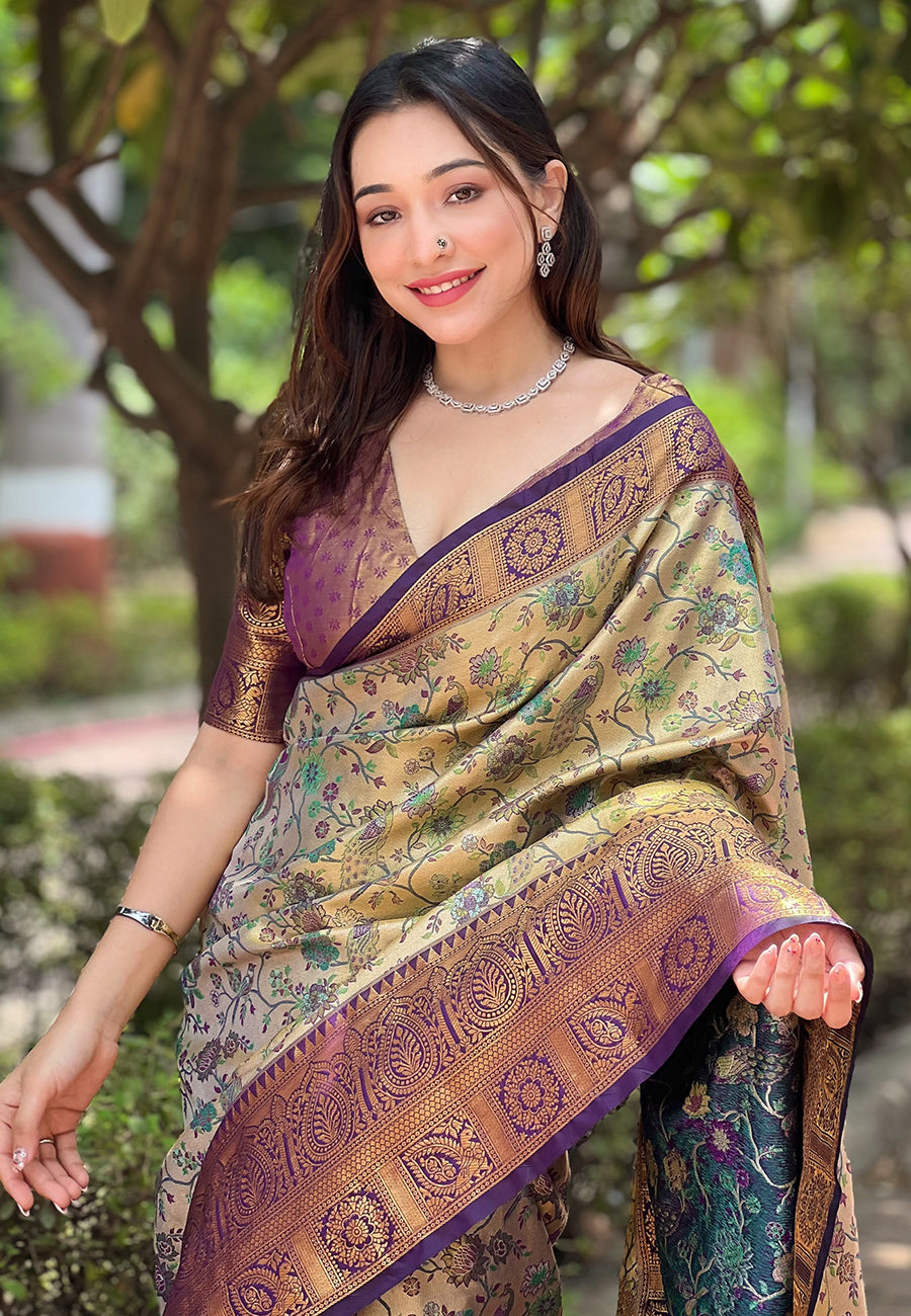 Wine Purple Banarasi Saree