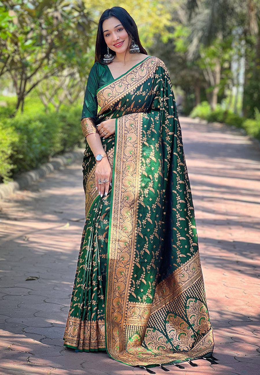 Green Banarasi Katan Silk Saree
