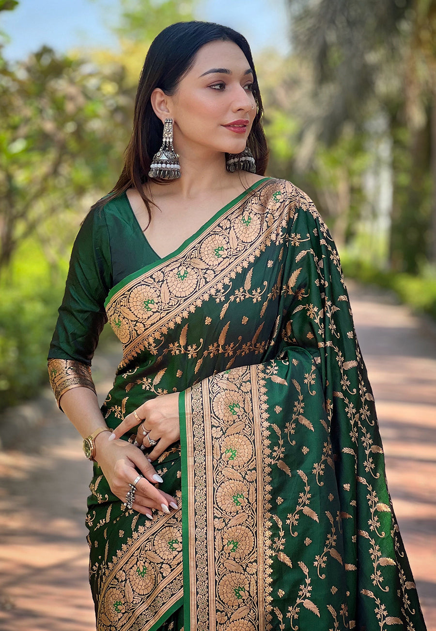 Green Banarasi Katan Silk Saree