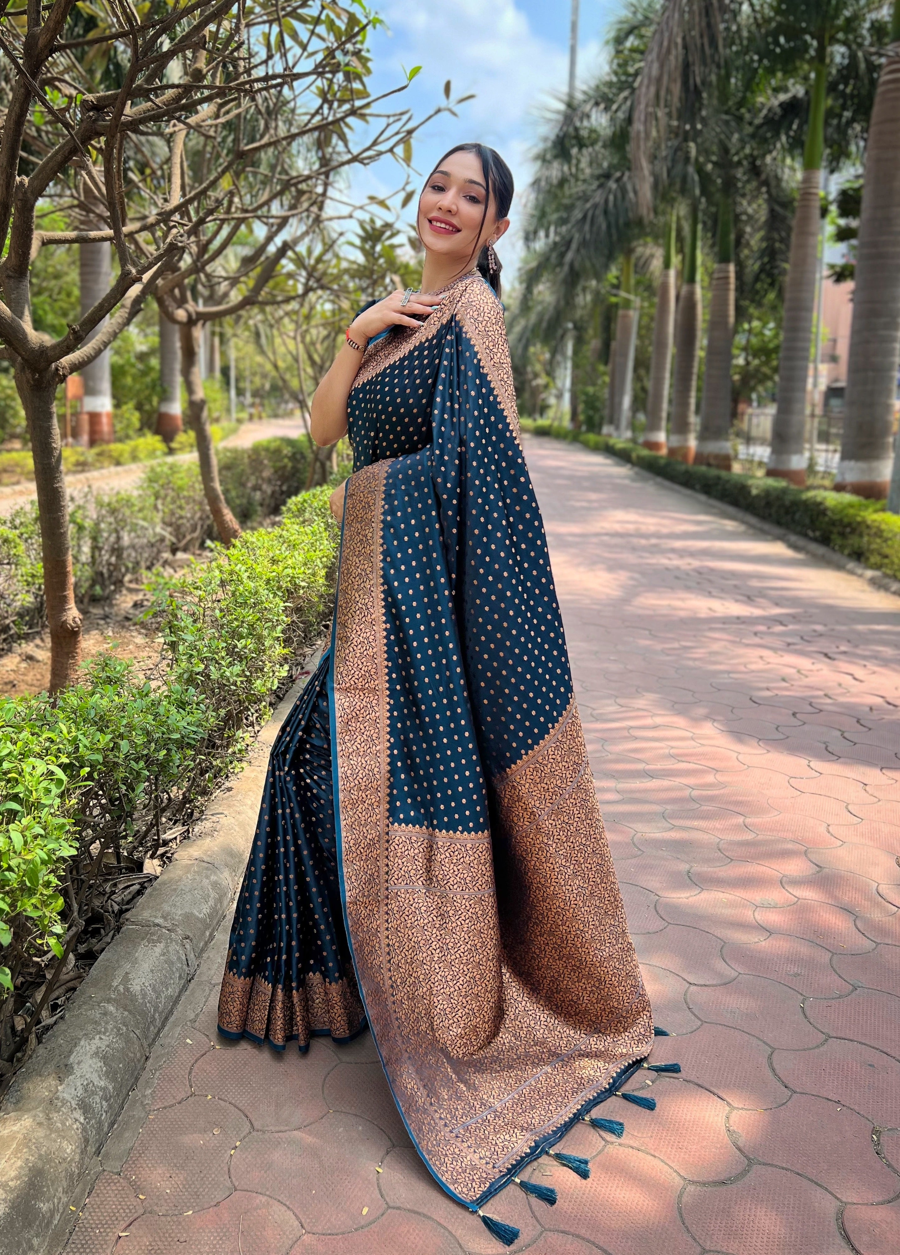 Denim Banarasi Katan Silk Saree