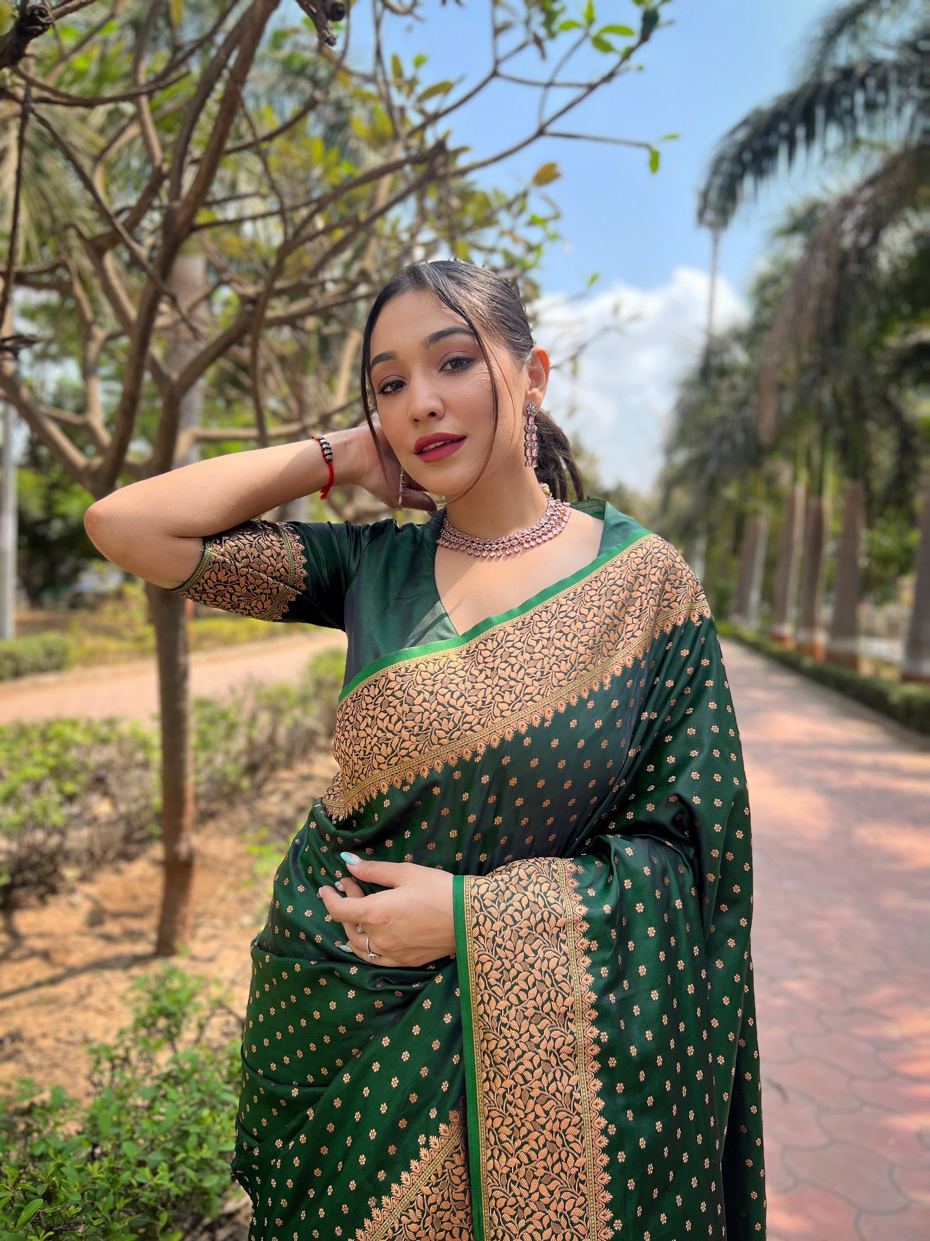 Green Banarasi Katan Silk Saree
