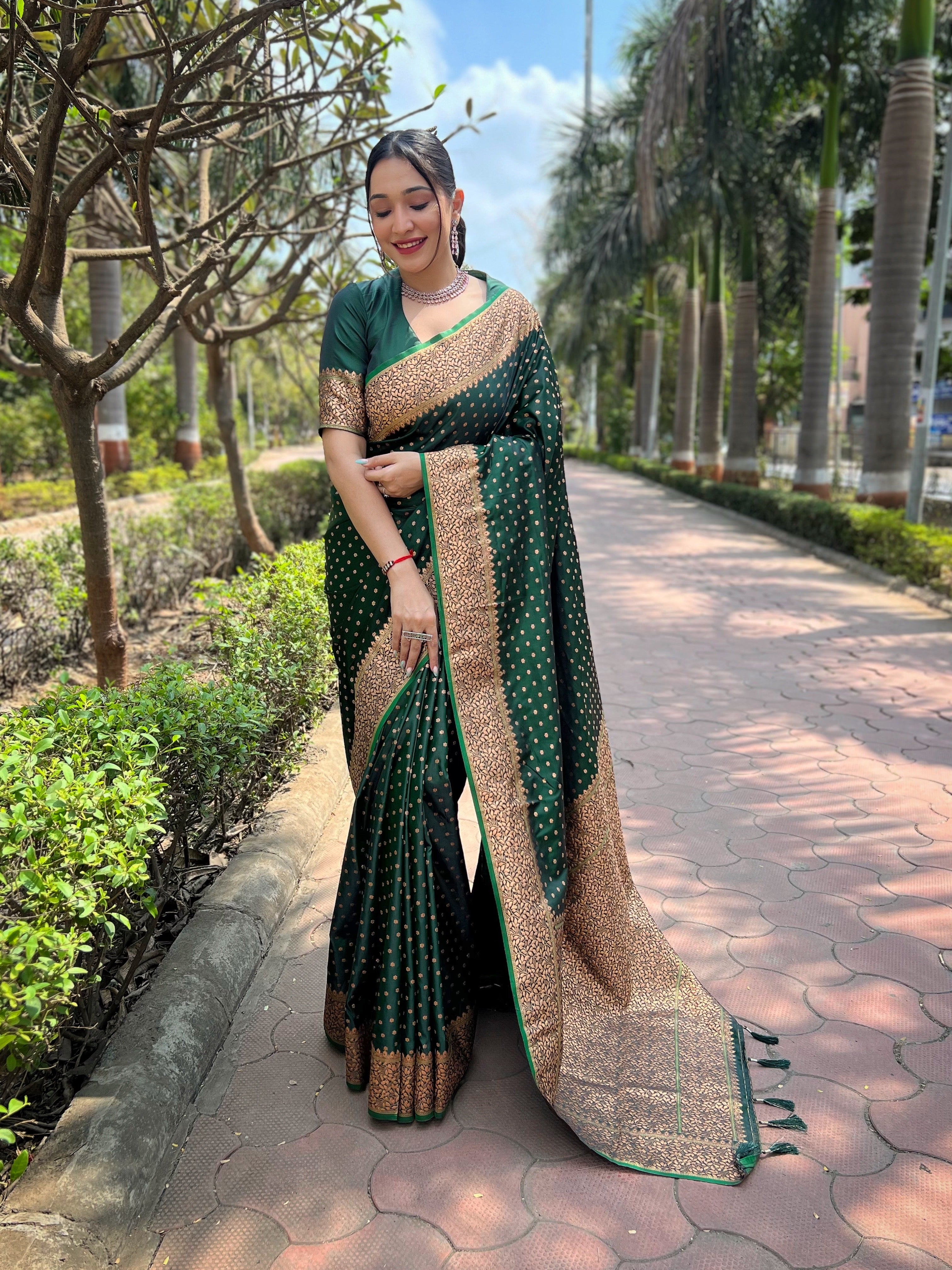 Green Banarasi Katan Silk Saree