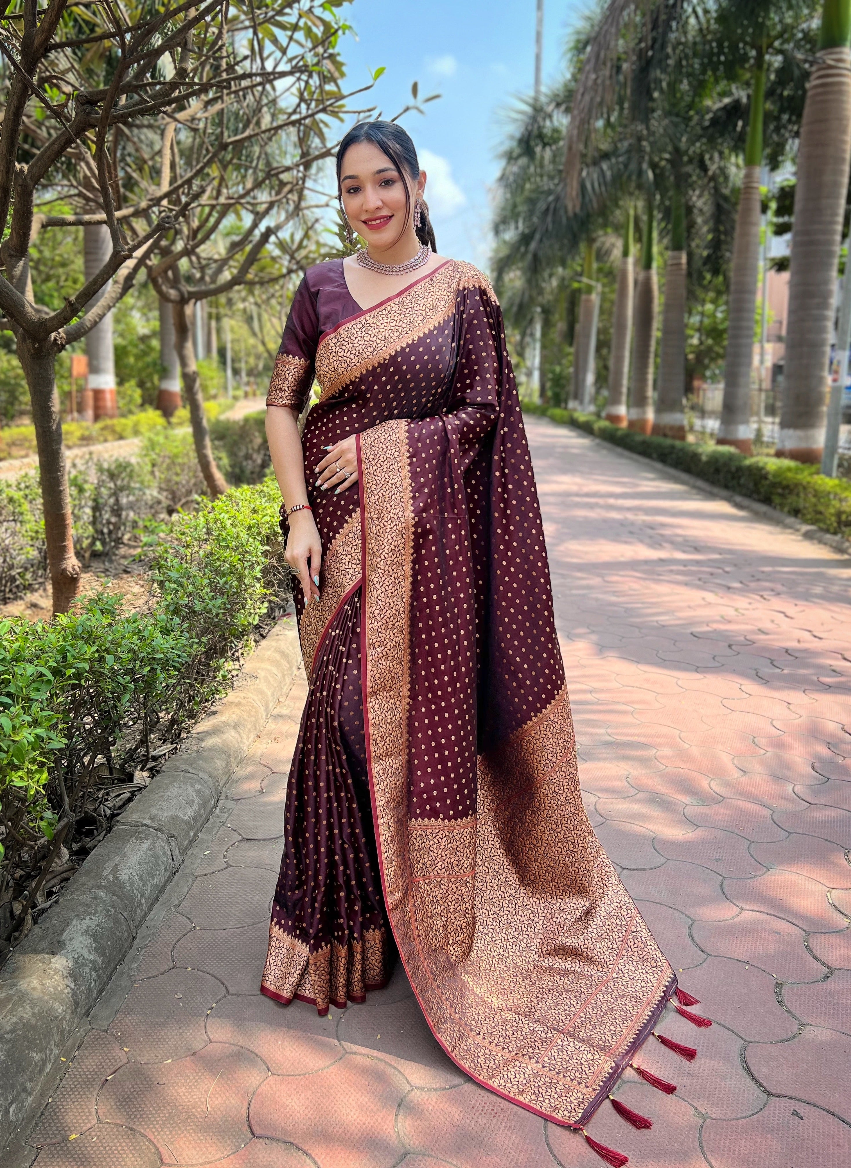 Maroon Banarasi Katan Silk Saree