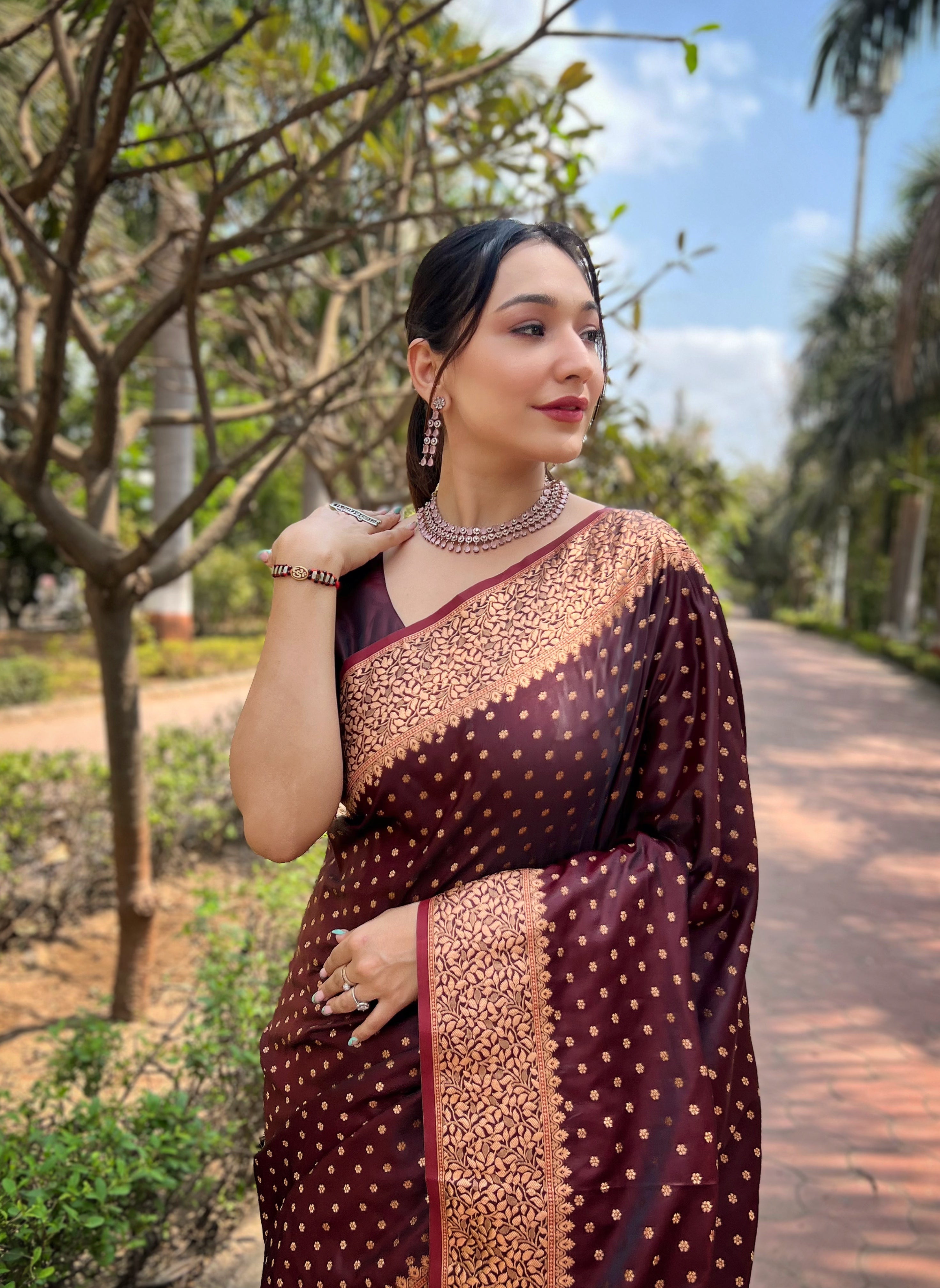 Maroon Banarasi Katan Silk Saree