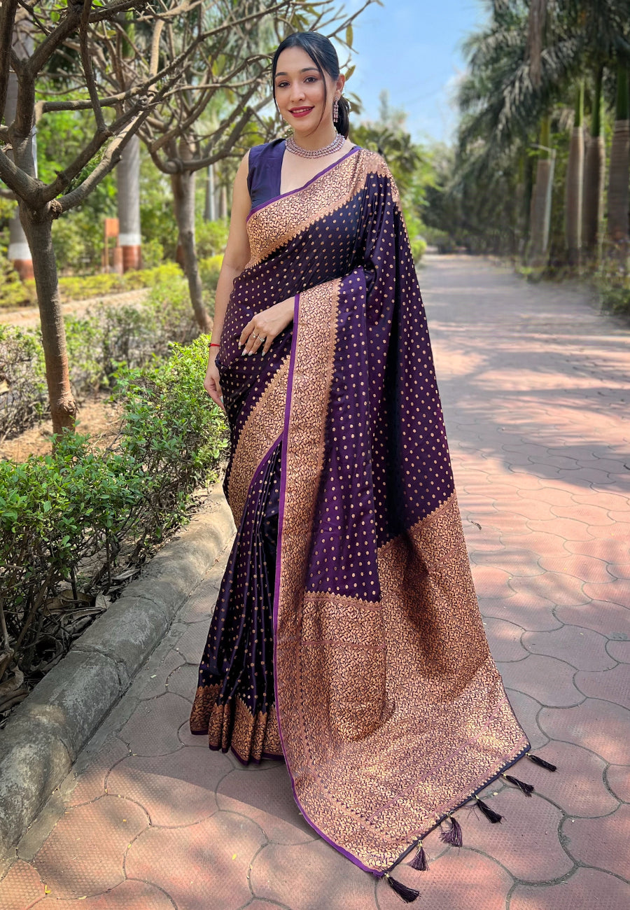 Wine Banarasi Katan Silk Saree