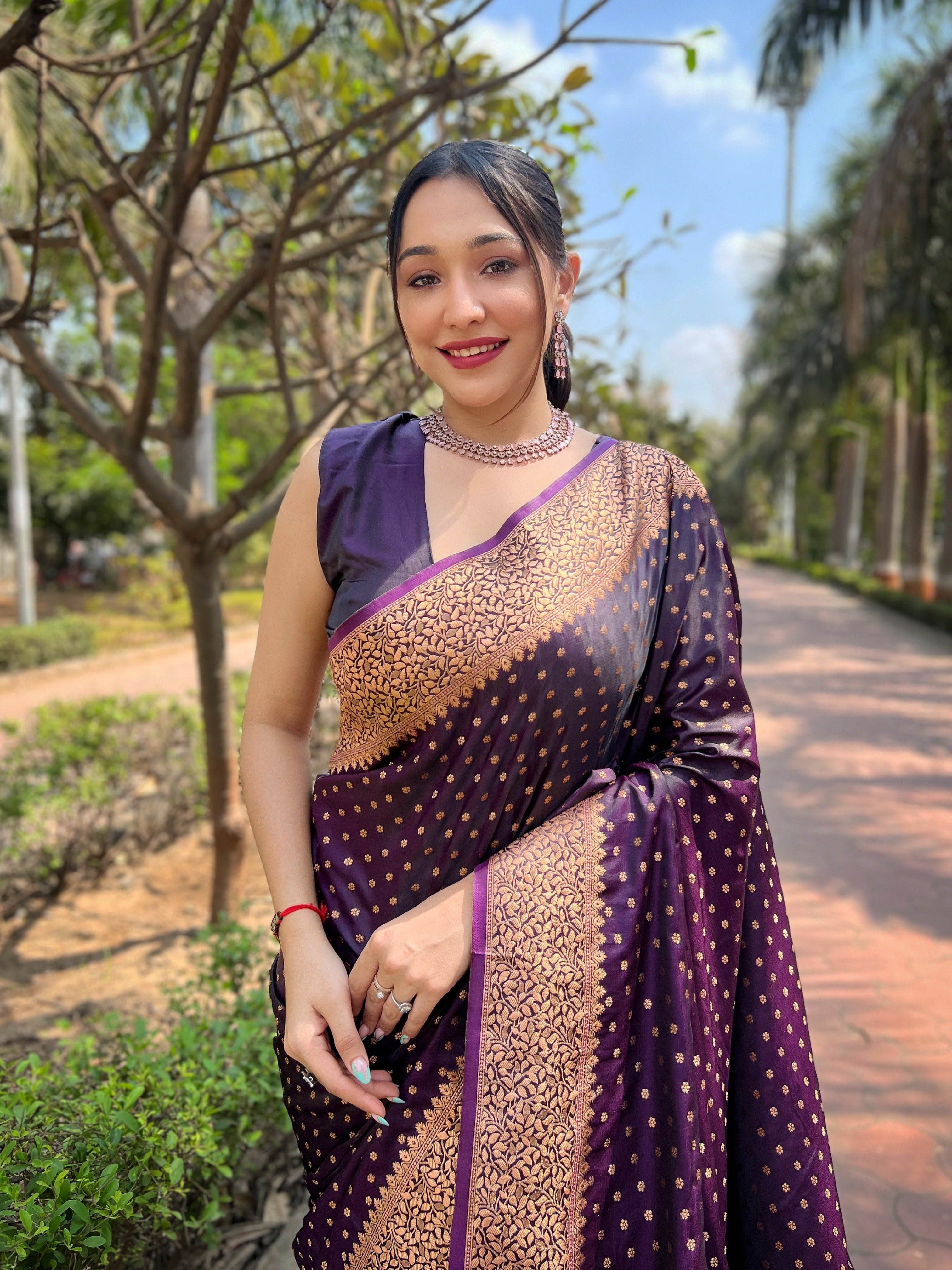 Wine Banarasi Katan Silk Saree