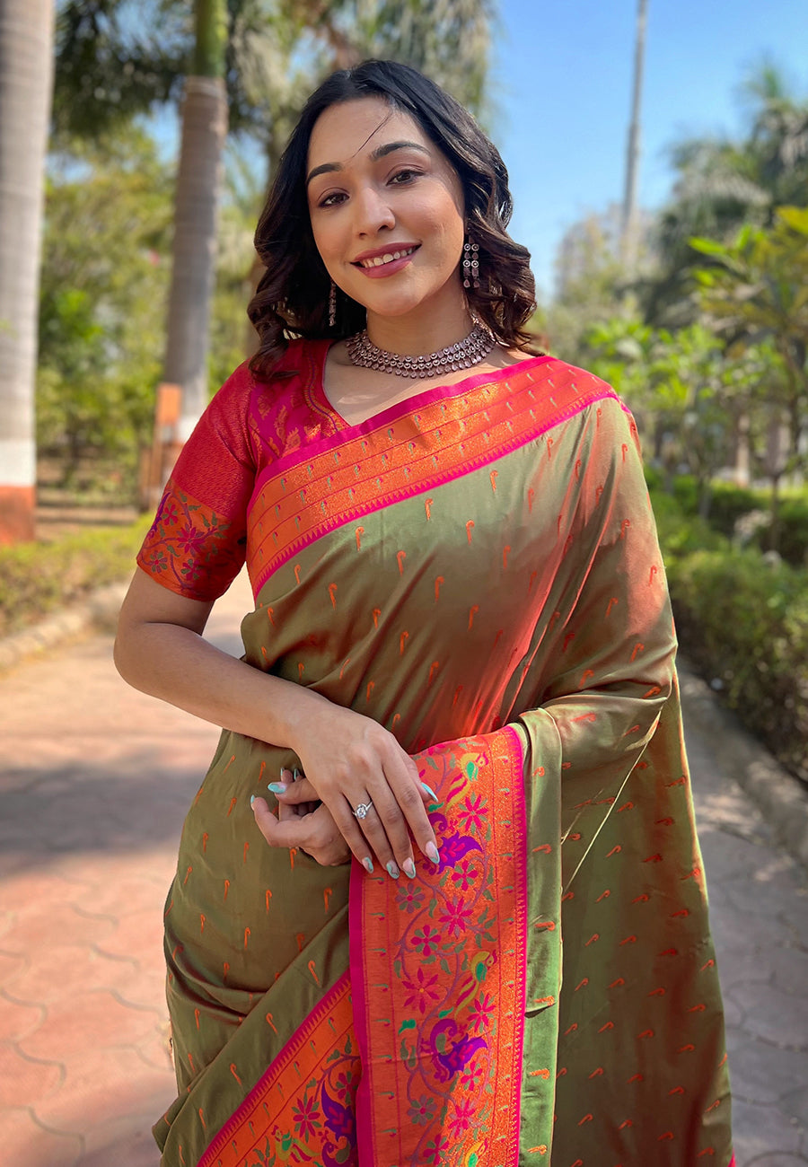Mehendi Green Paithani Saree
