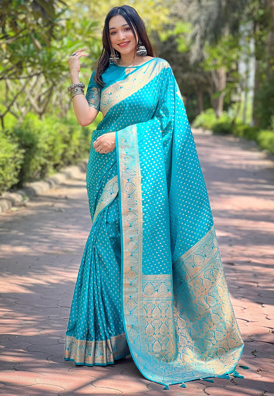 Blue Banarasi Katan Satin Saree
