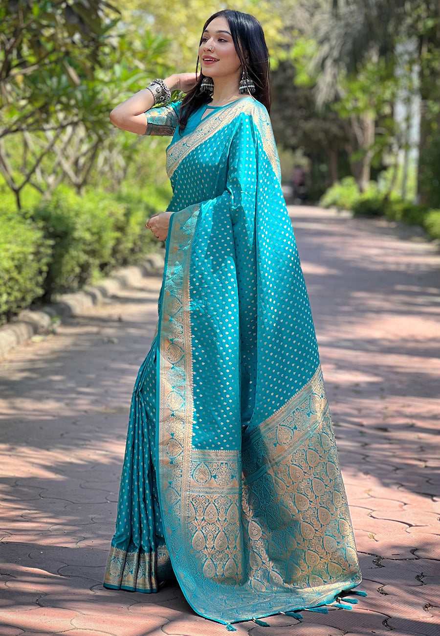 Blue Banarasi Katan Satin Saree