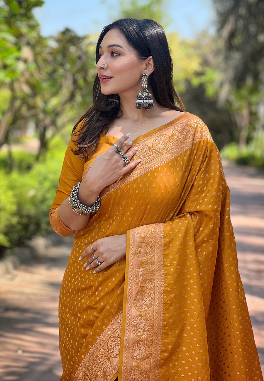 Mustard Banarasi Katan Satin Saree