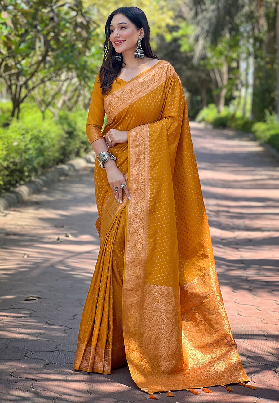 Mustard Banarasi Katan Satin Saree