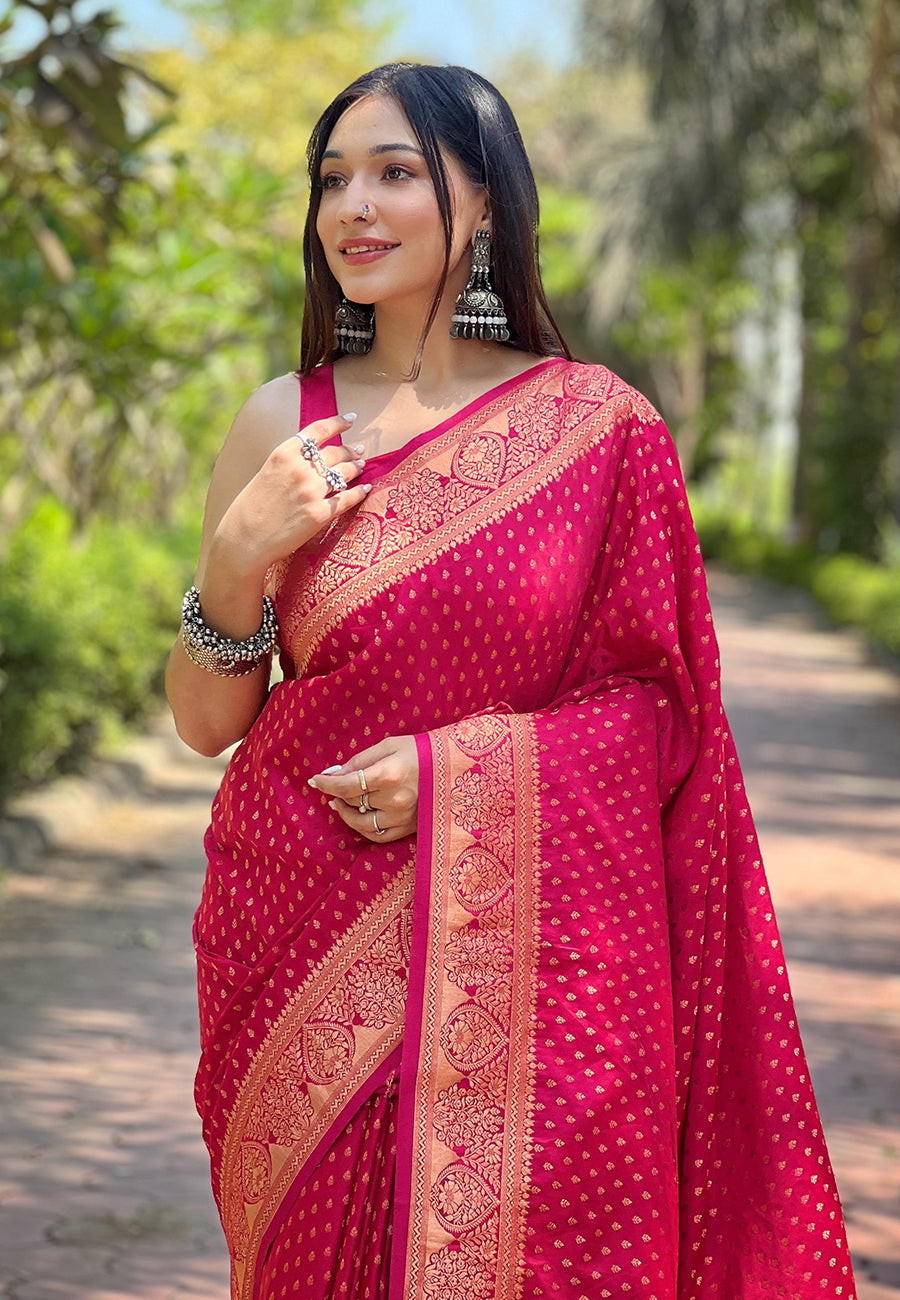 Pink Banarasi Katan Satin Saree