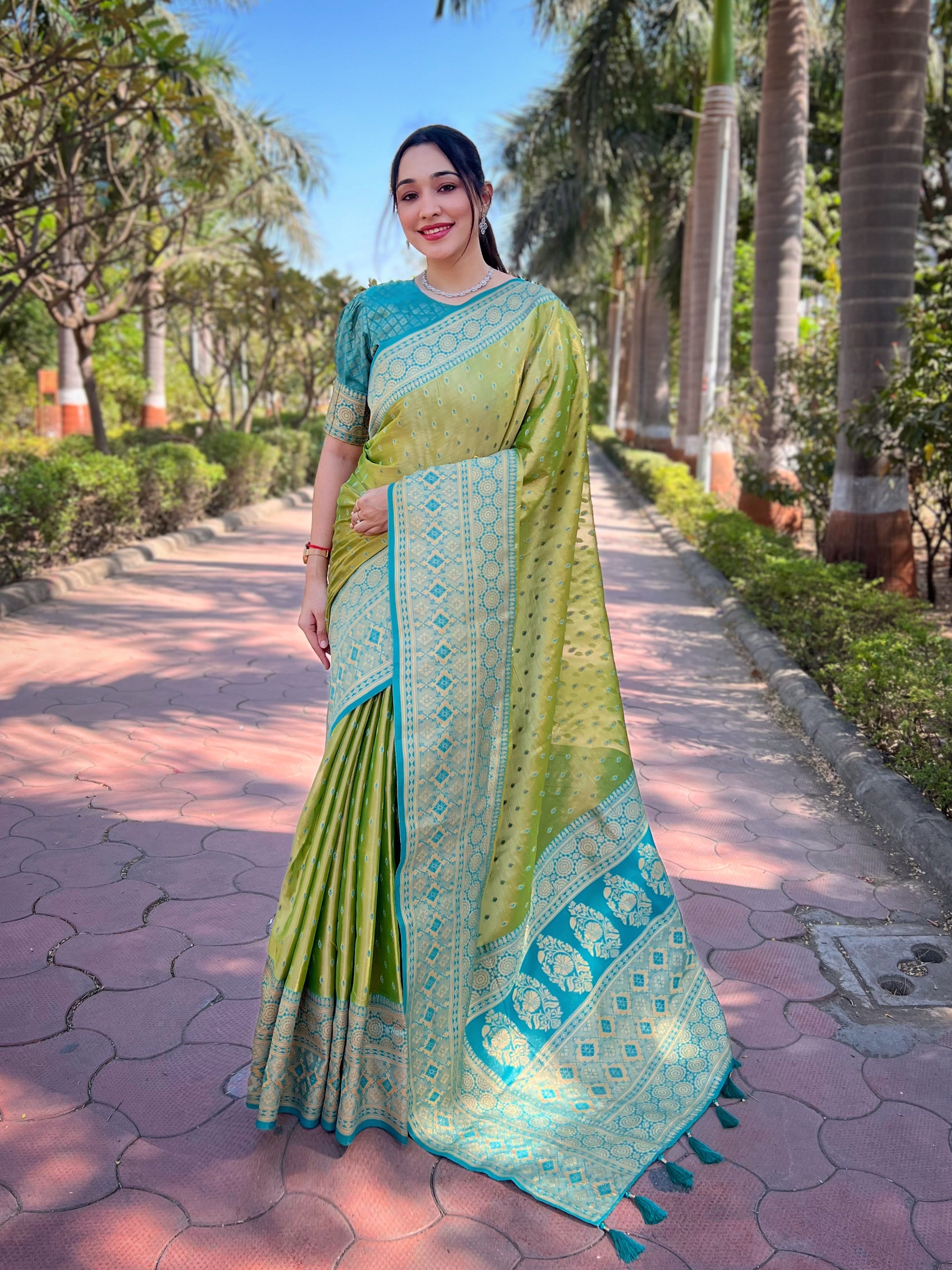 Fern Green Tissue Zari Woven Saree