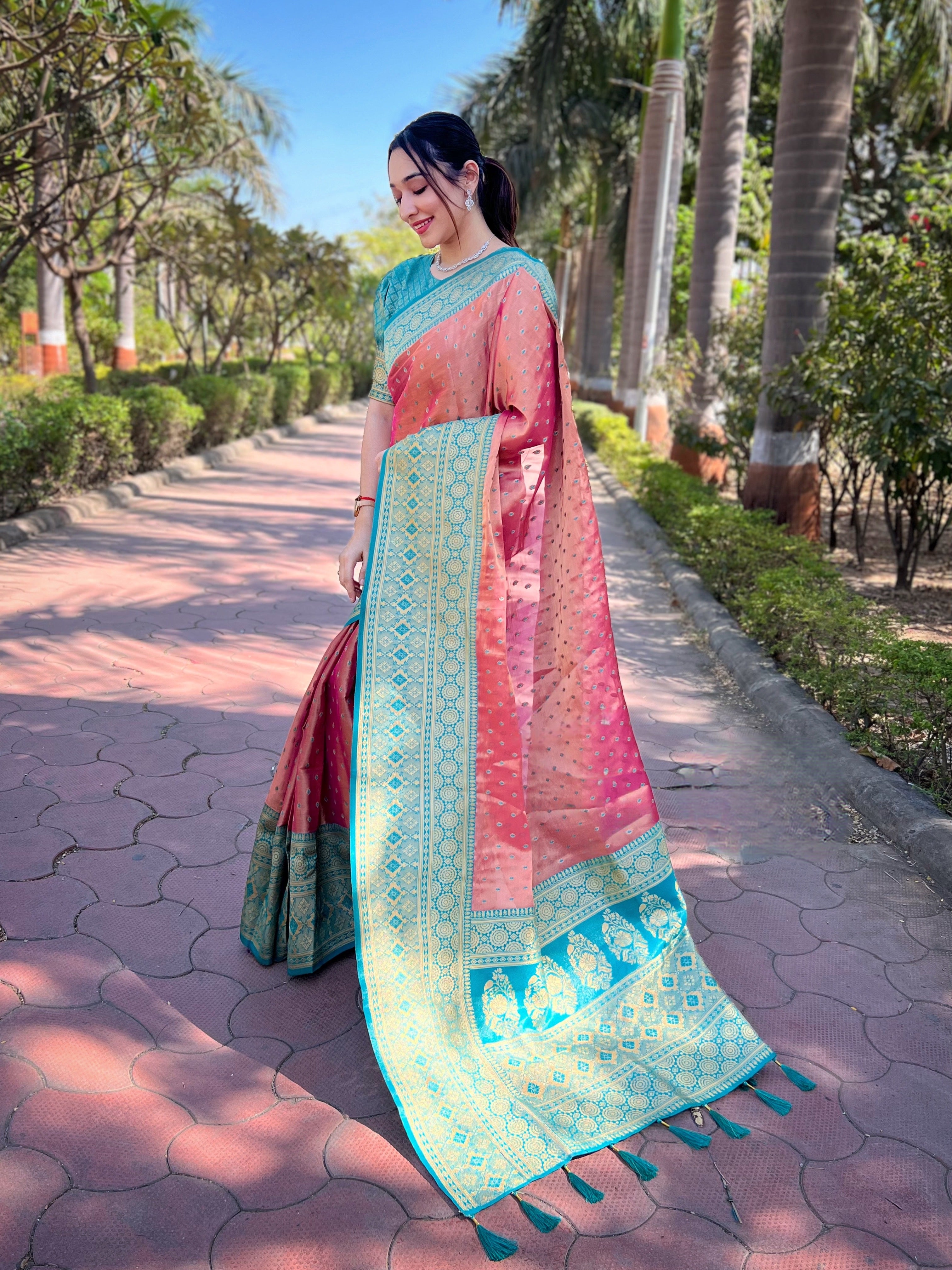 Blush Pink Tissue Zari Woven Saree