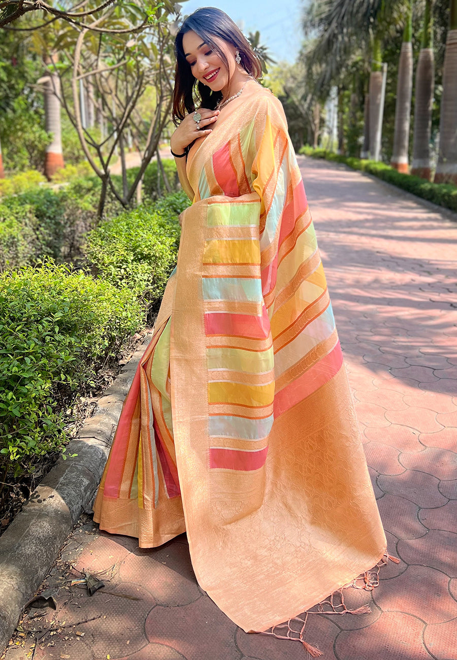 Dark Peach Organza Saree