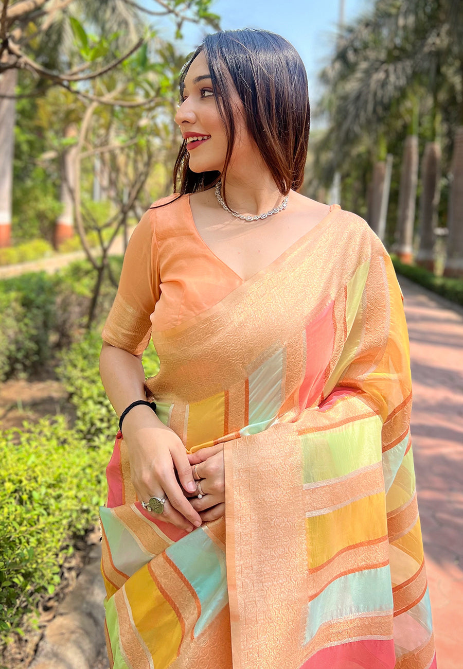 Dark Peach Organza Saree