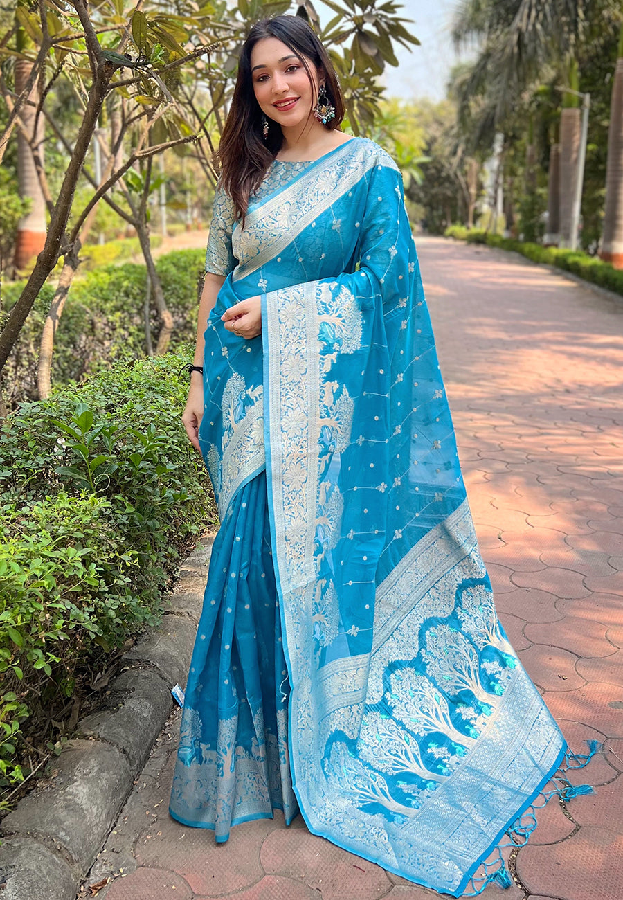 Blue Organza Saree