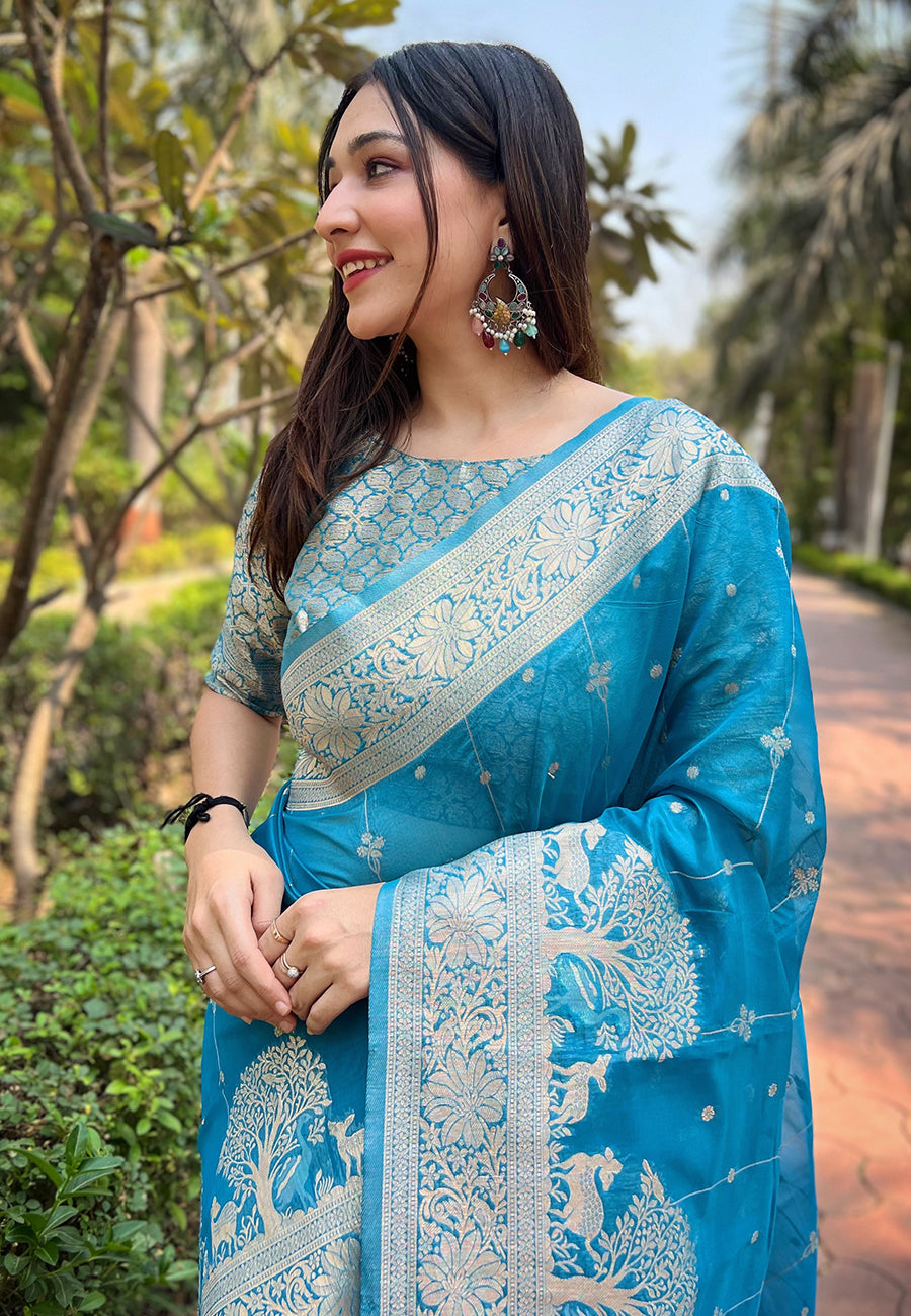 Blue Organza Saree