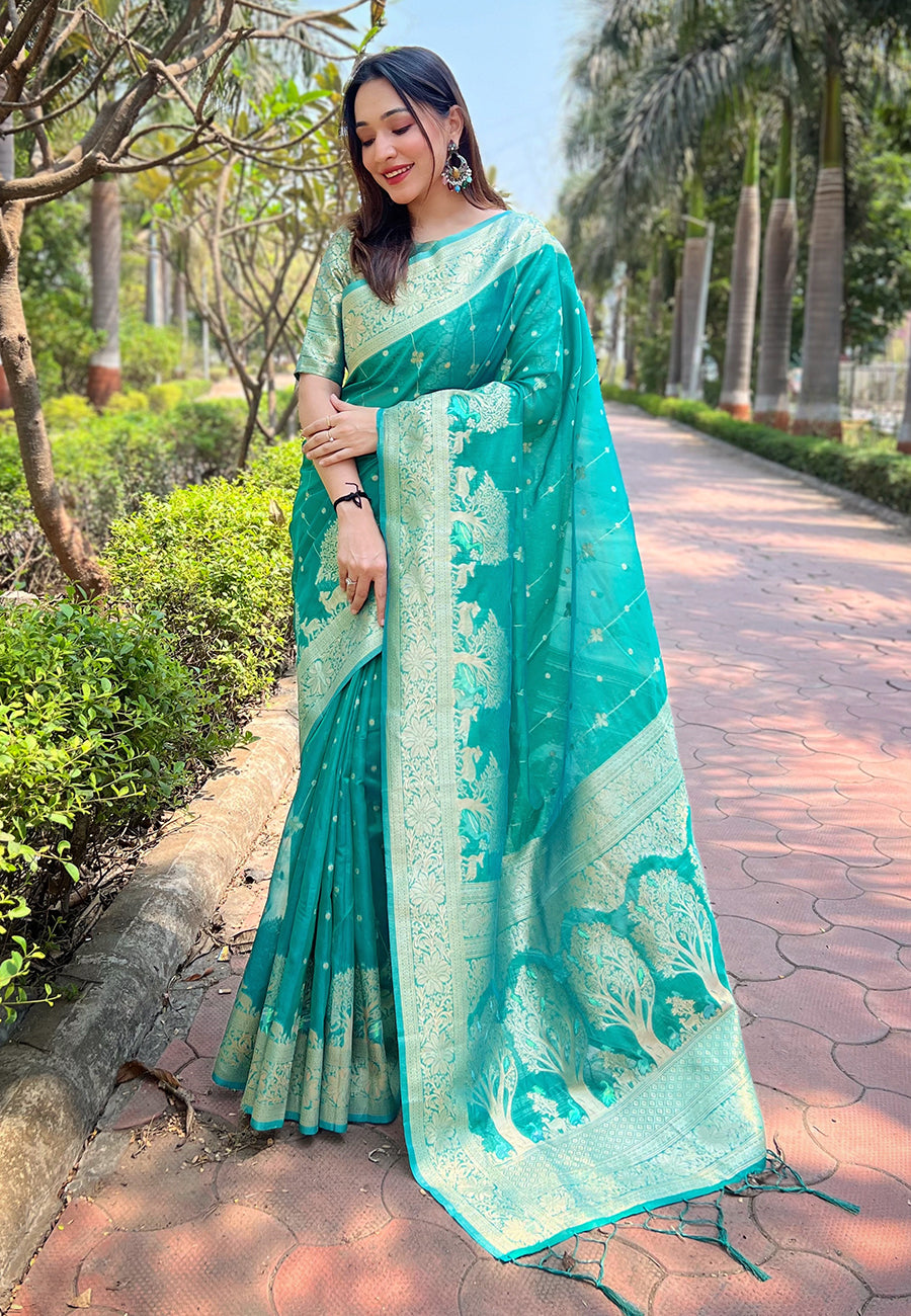 Seagreen Organza Saree
