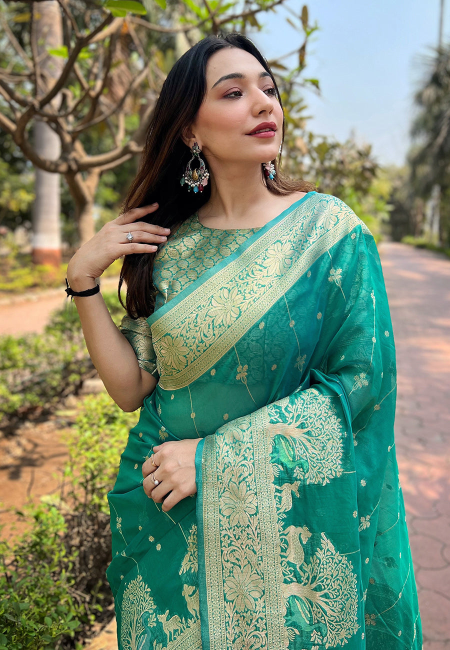 Seagreen Organza Saree