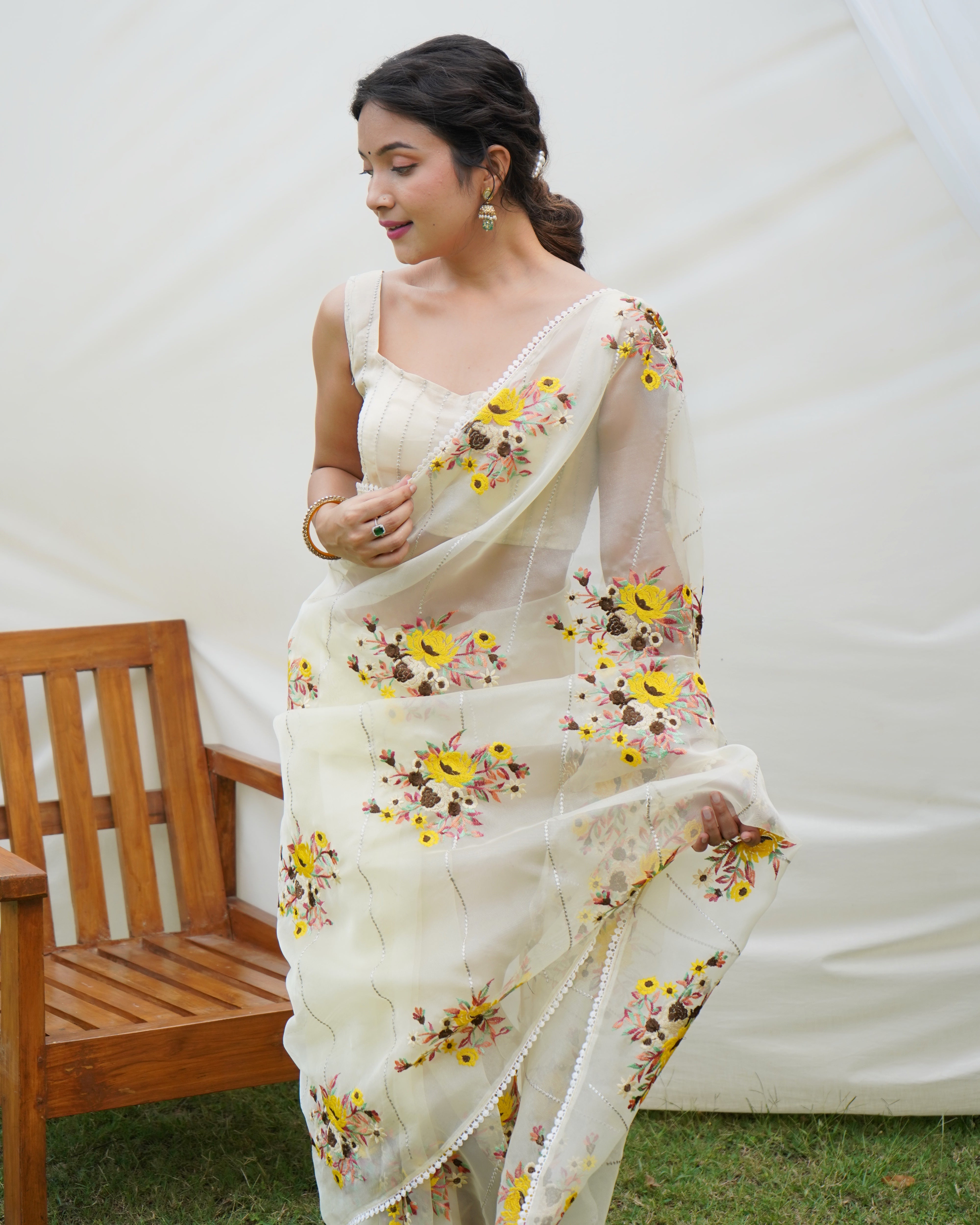 Yellow Organza silk Saree With Organza silk Blouse