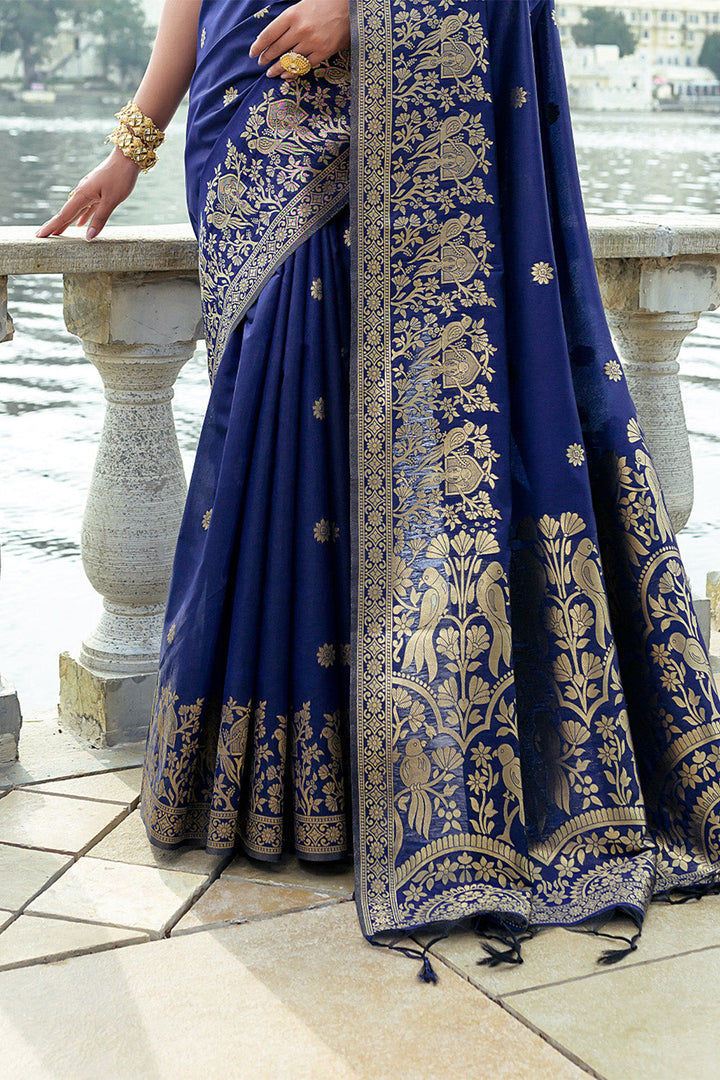 Navy Blue Silk Blend Saree