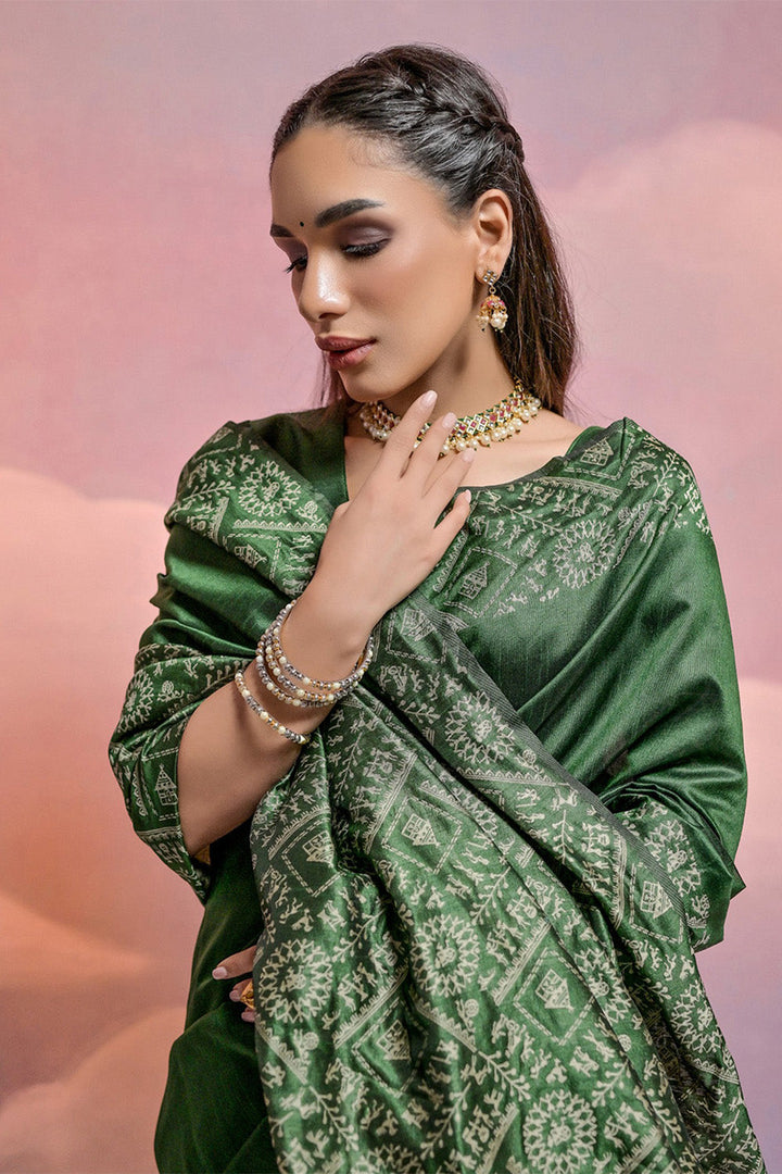 Green Silk Blend Saree