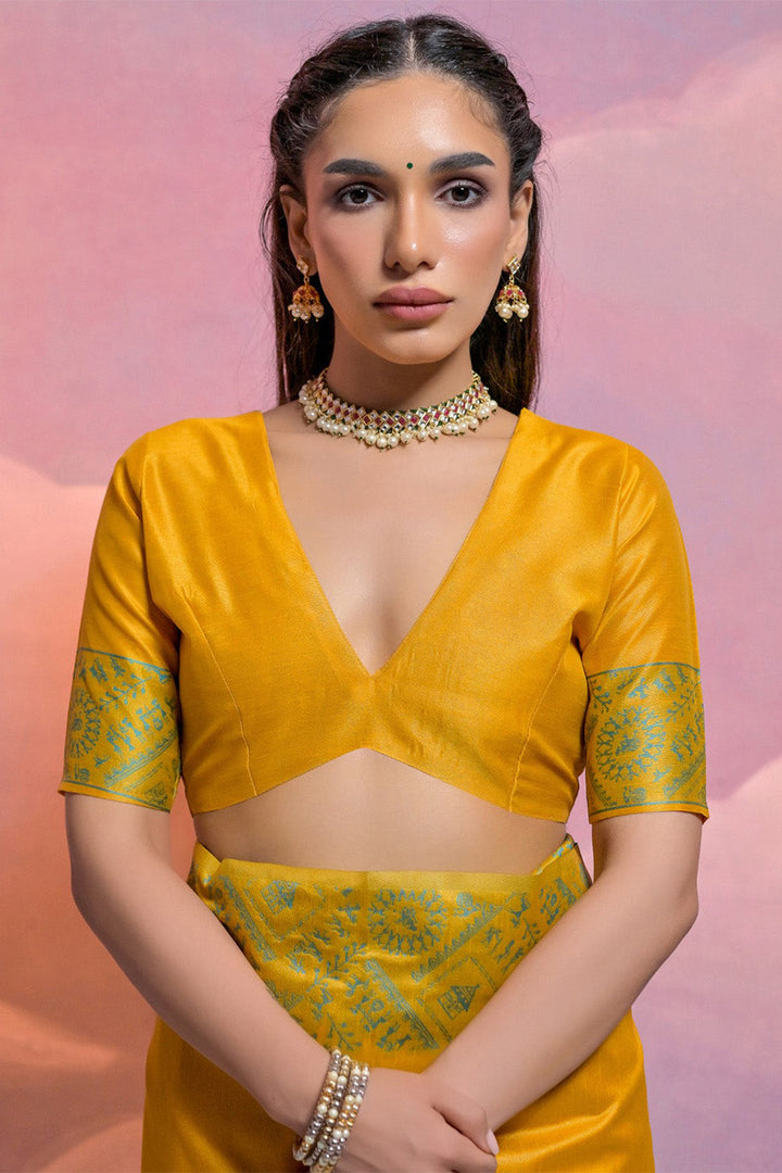 Yellow Silk Blend Saree