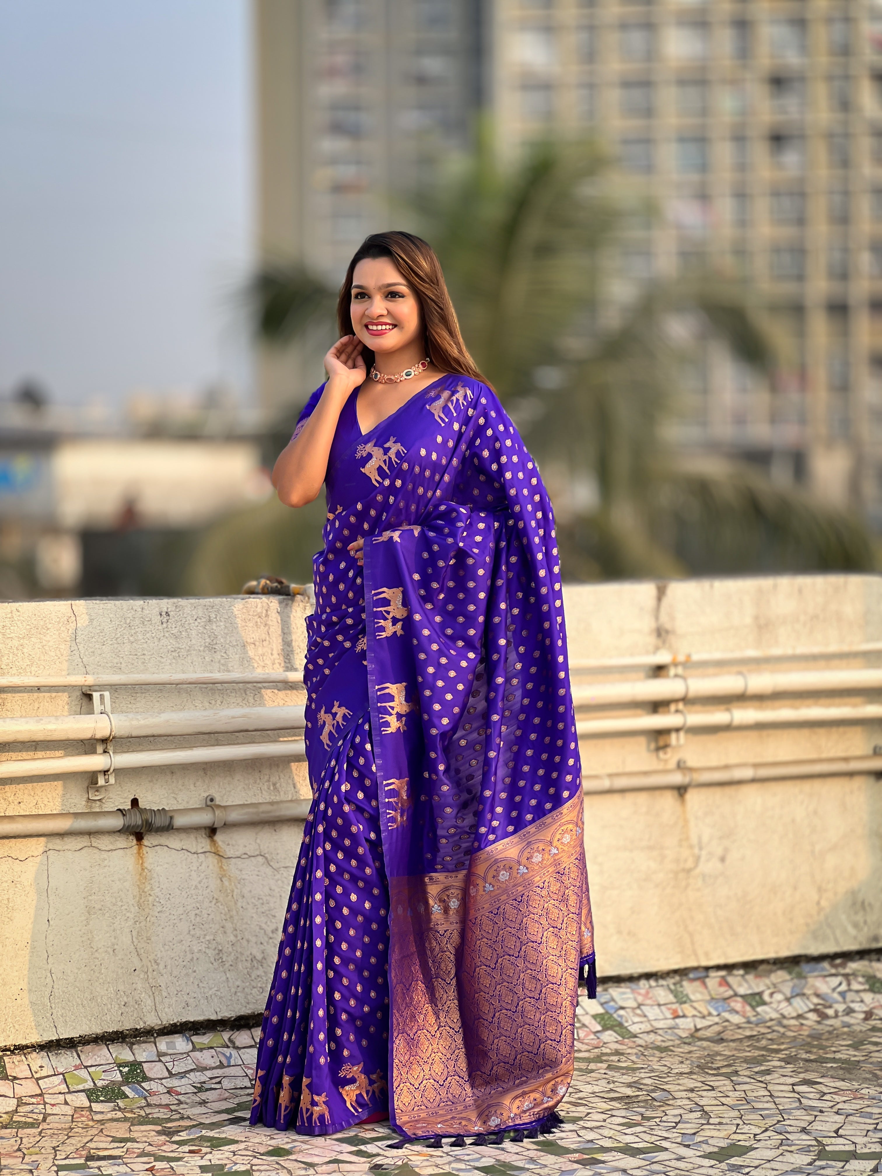 BLUE SOFT SILK WITH DUAL ZARI MOTIFS SAREE