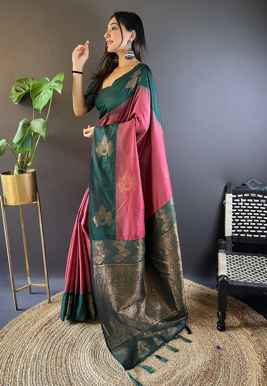 MEHANDI AND MAROON SOFT SILK SAREE WITH ZARI WOVEN