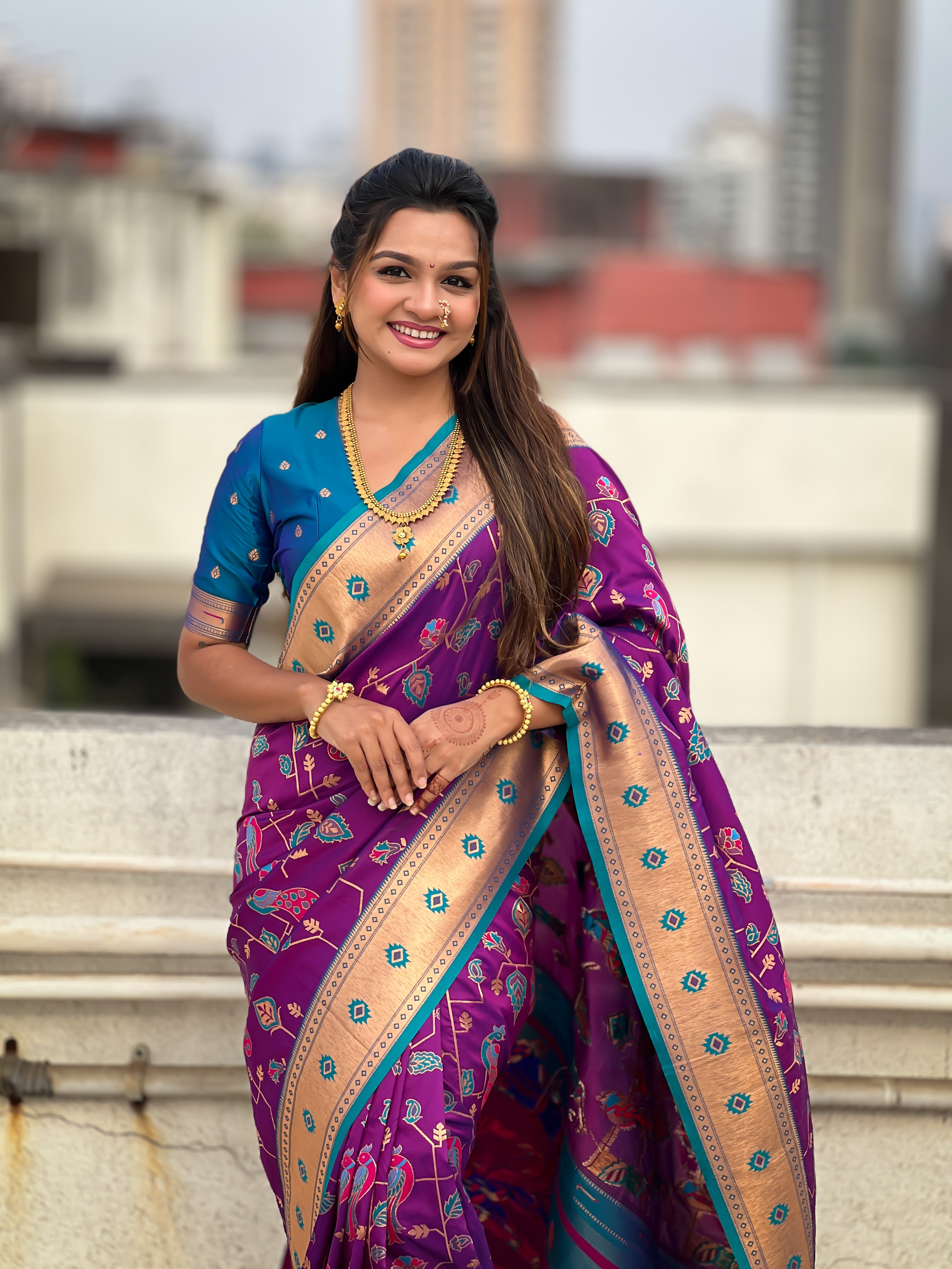 VIOLET SOFT SILK PAITHANI SAREE
