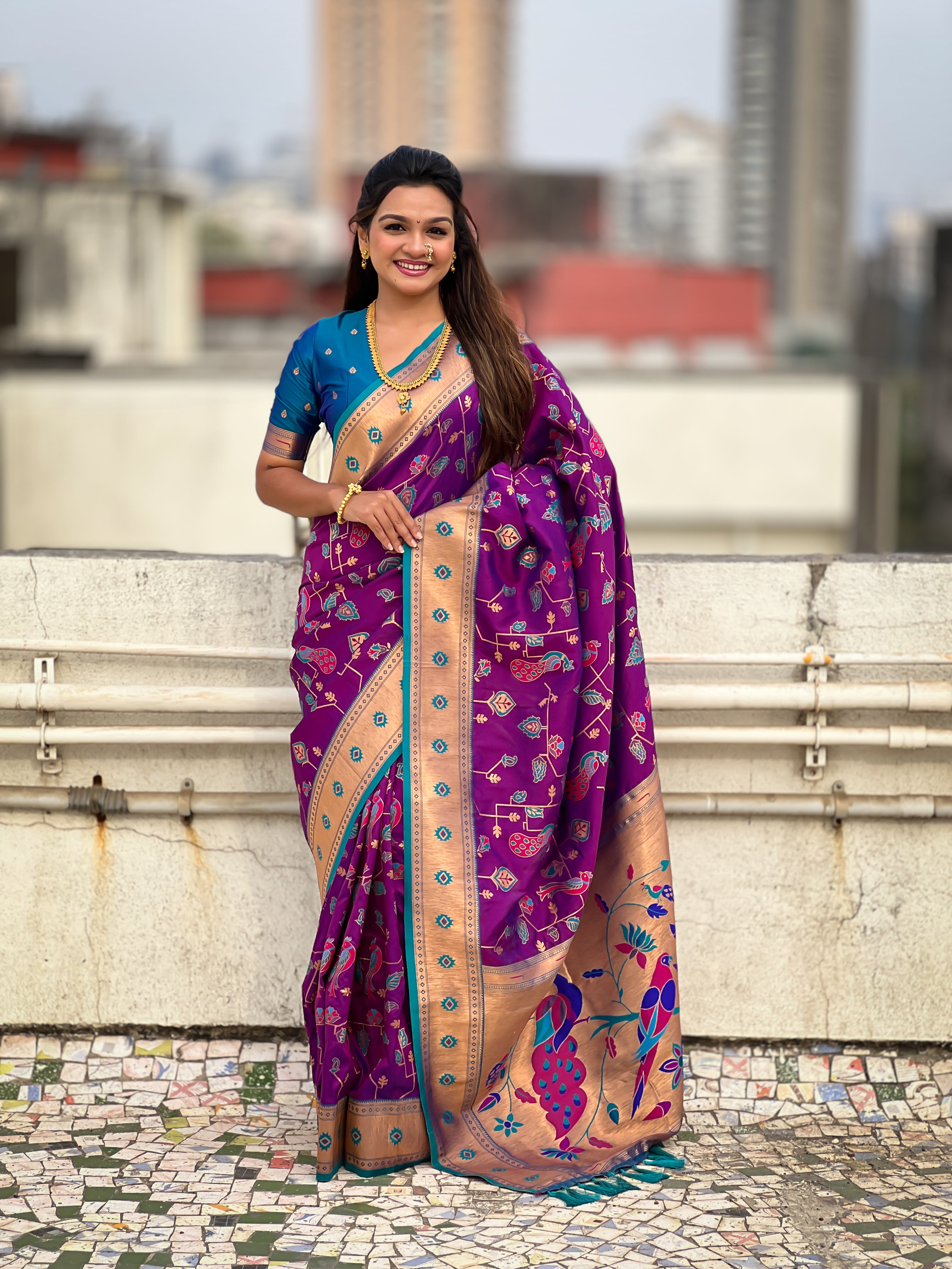 VIOLET SOFT SILK PAITHANI SAREE