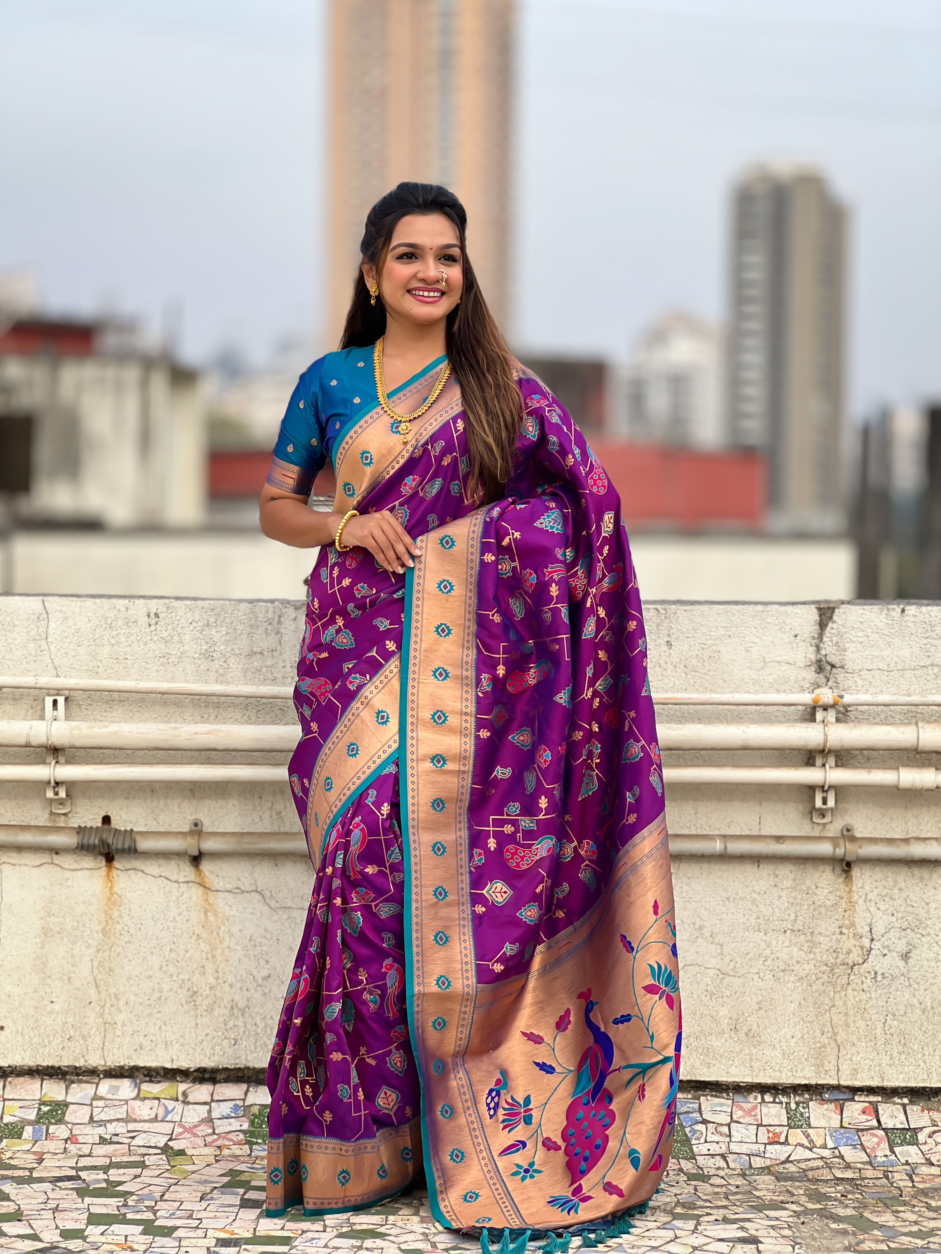 VIOLET SOFT SILK PAITHANI SAREE