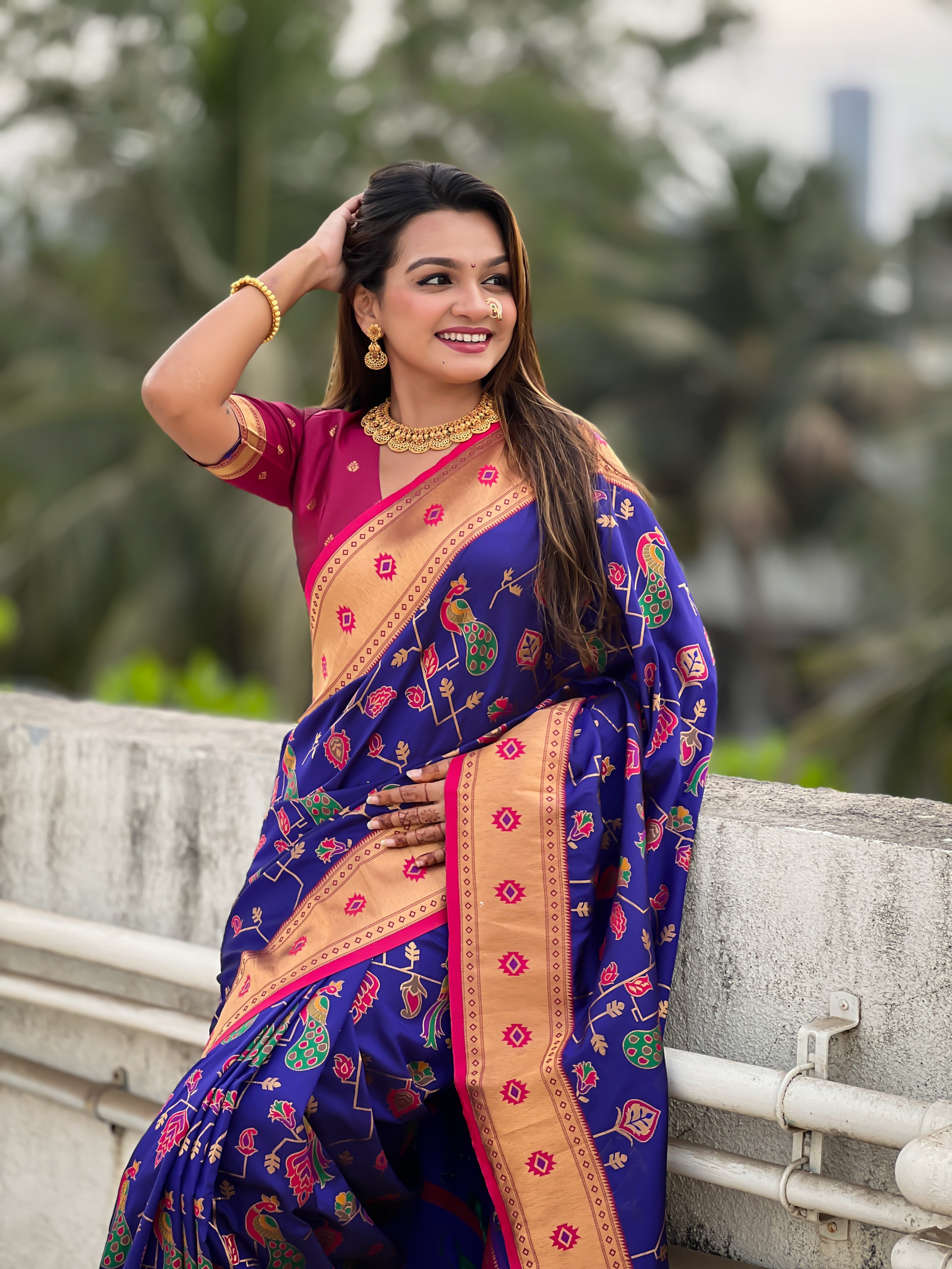 BLUE SOFT SILK PAITHANI SAREE