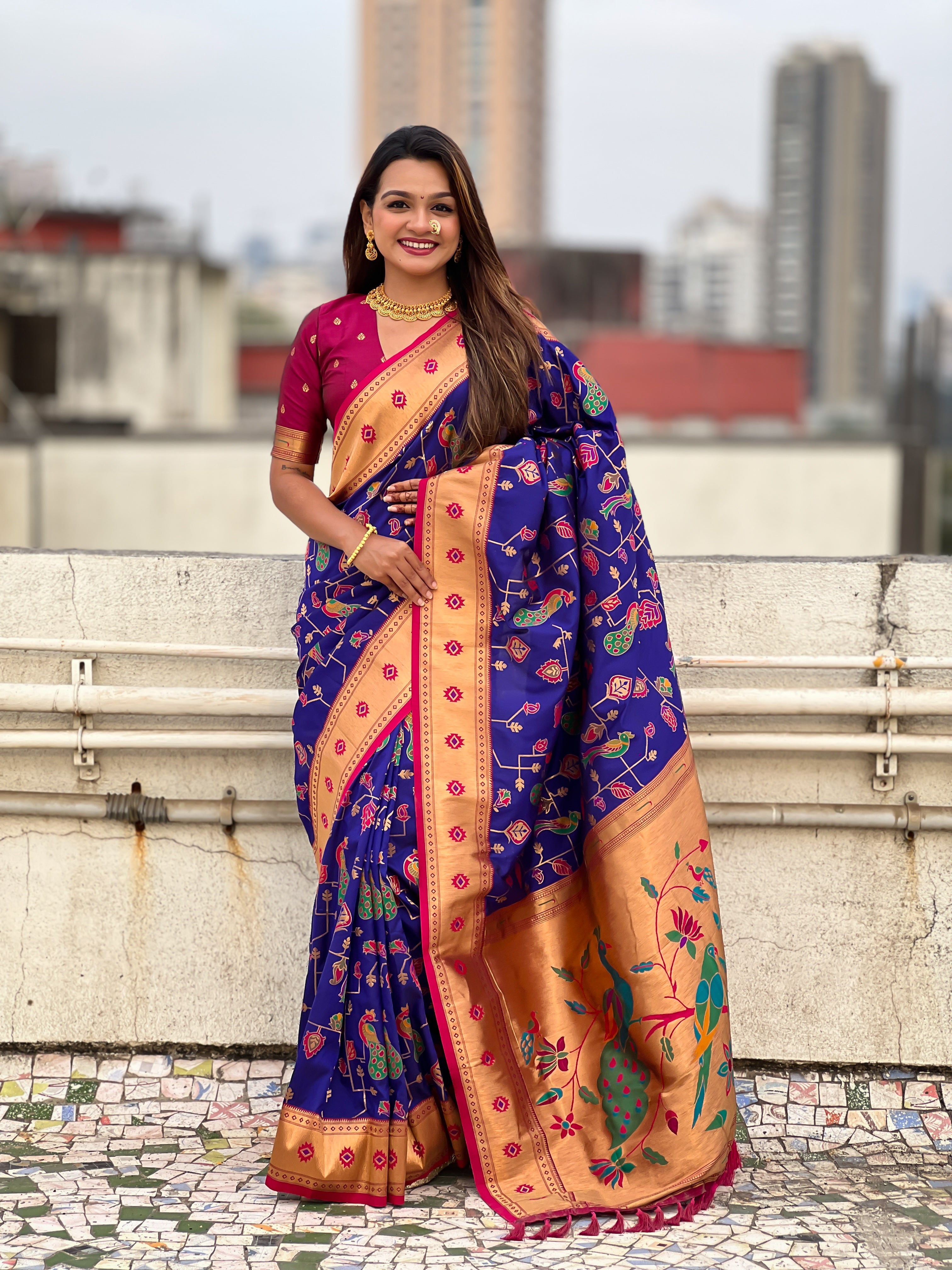 BLUE SOFT SILK PAITHANI SAREE