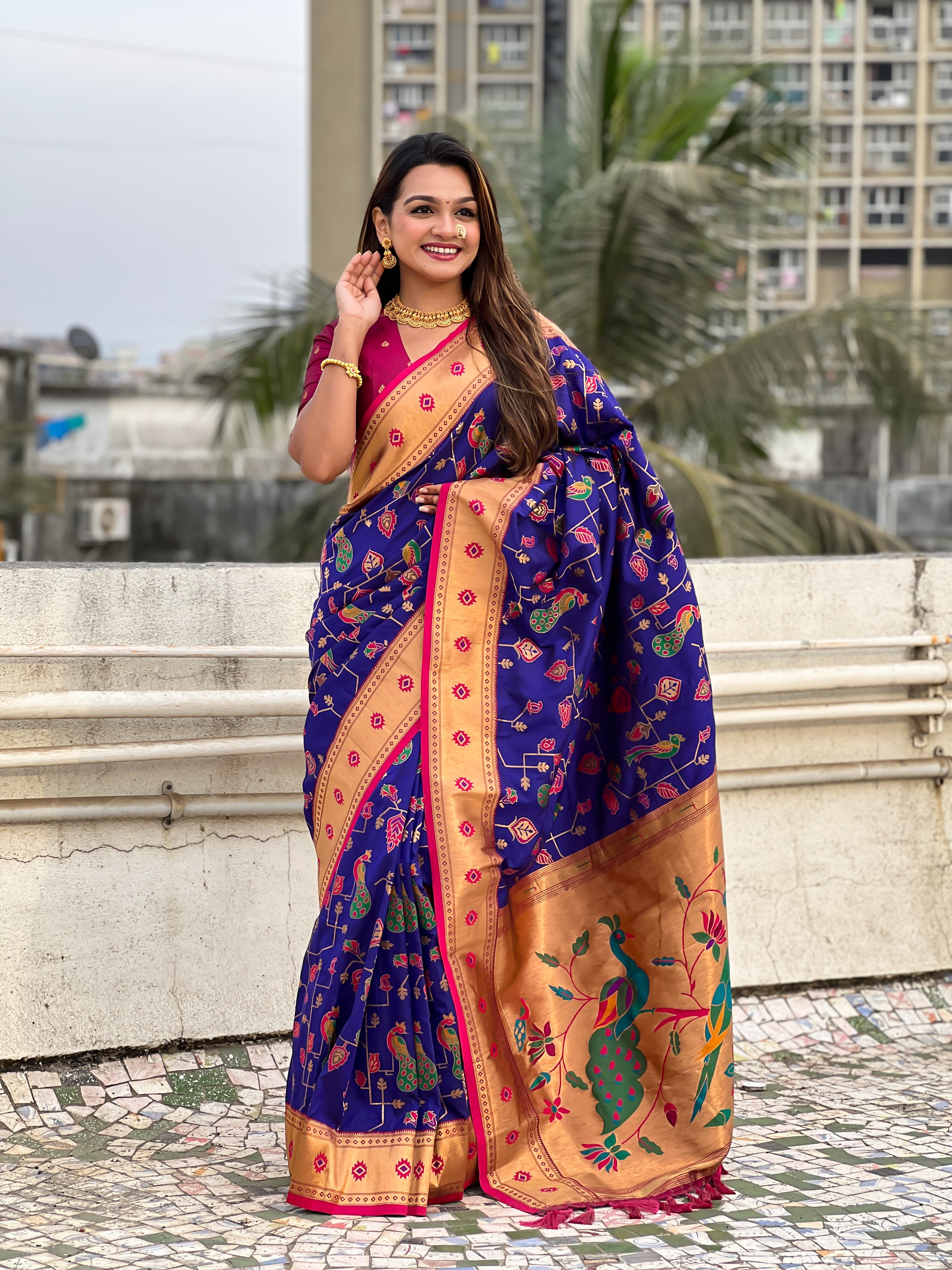 BLUE SOFT SILK PAITHANI SAREE