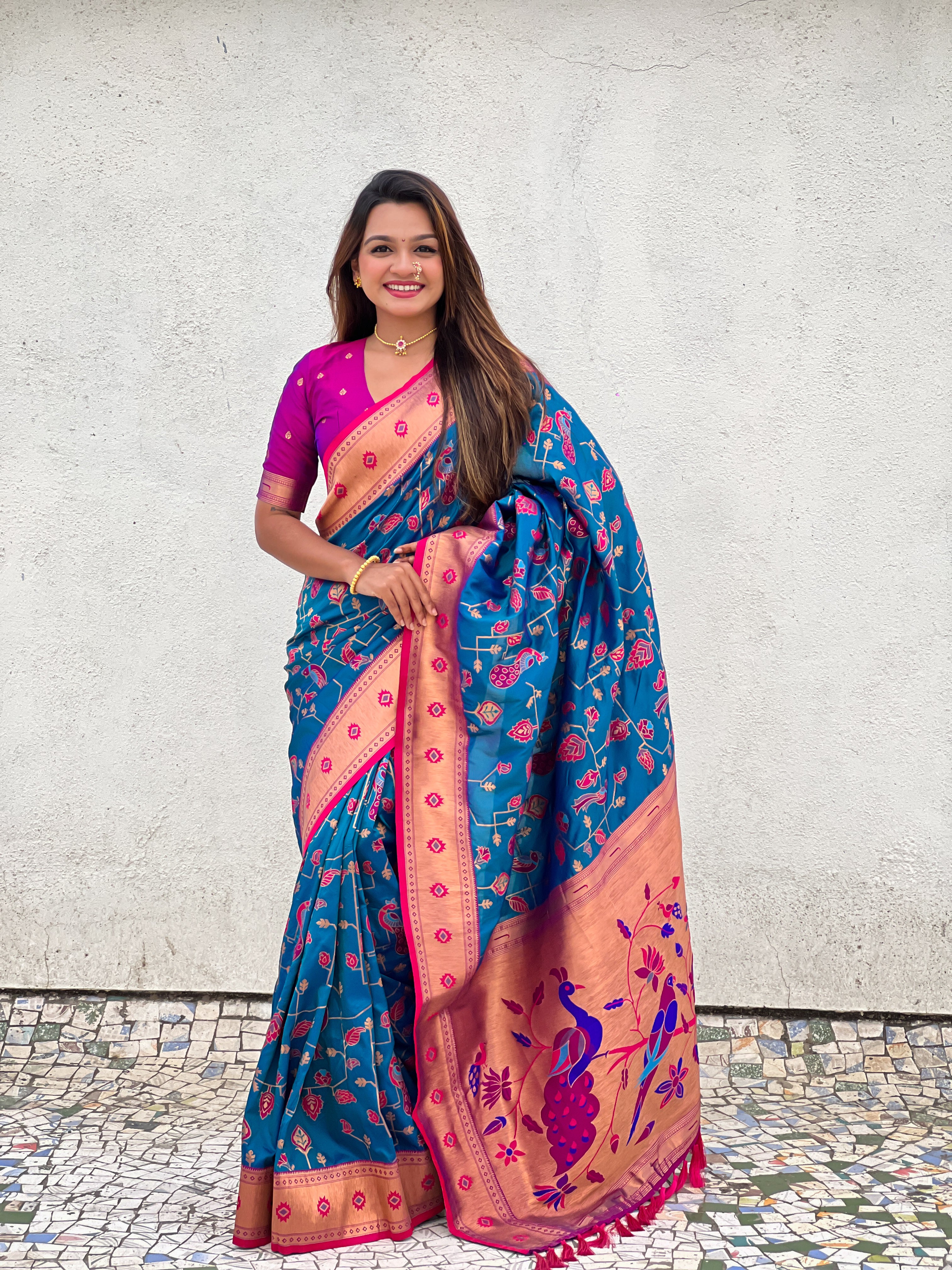 NAVY BLUE SOFT SILK PAITHANI SAREE
