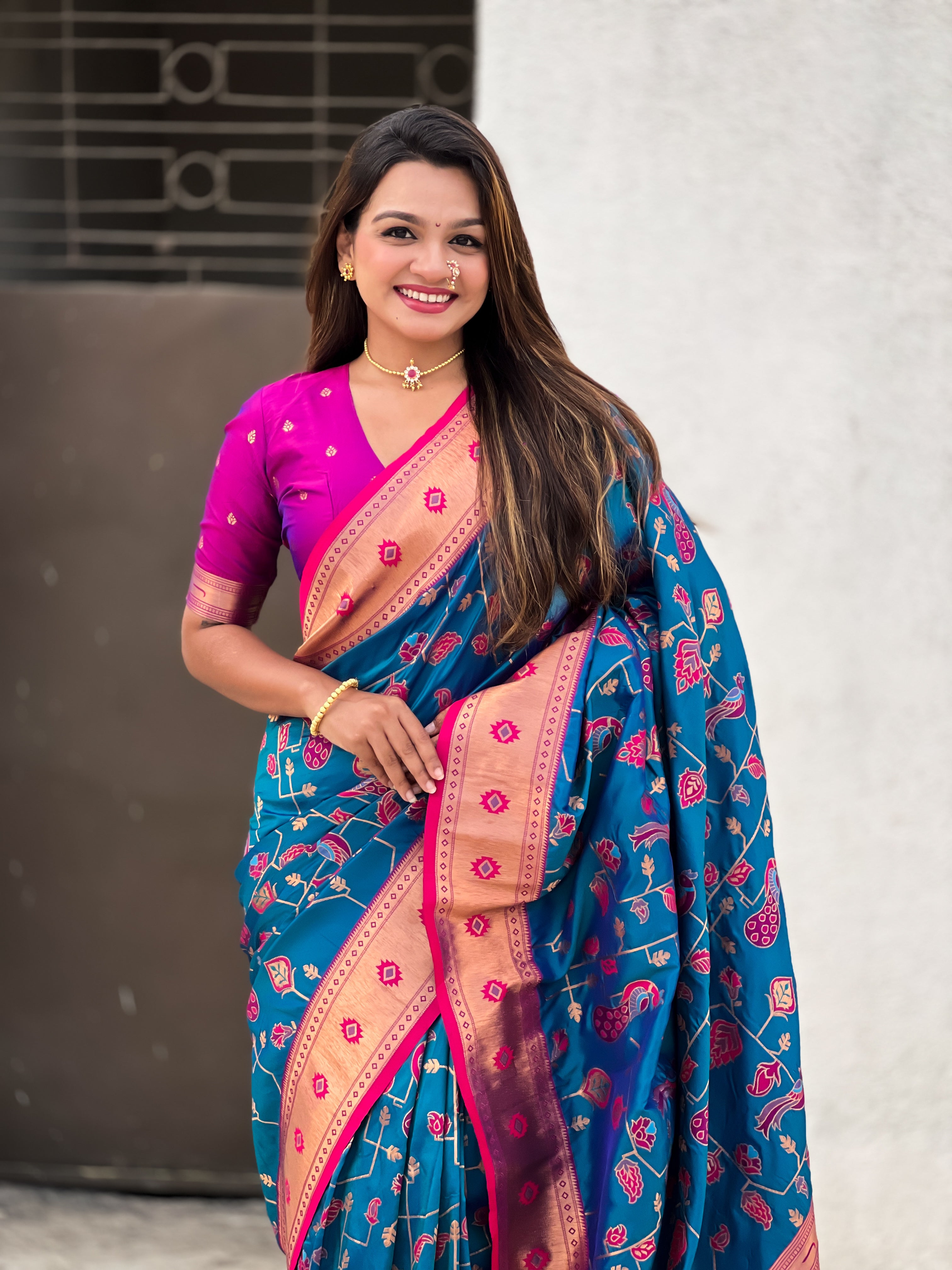 NAVY BLUE SOFT SILK PAITHANI SAREE