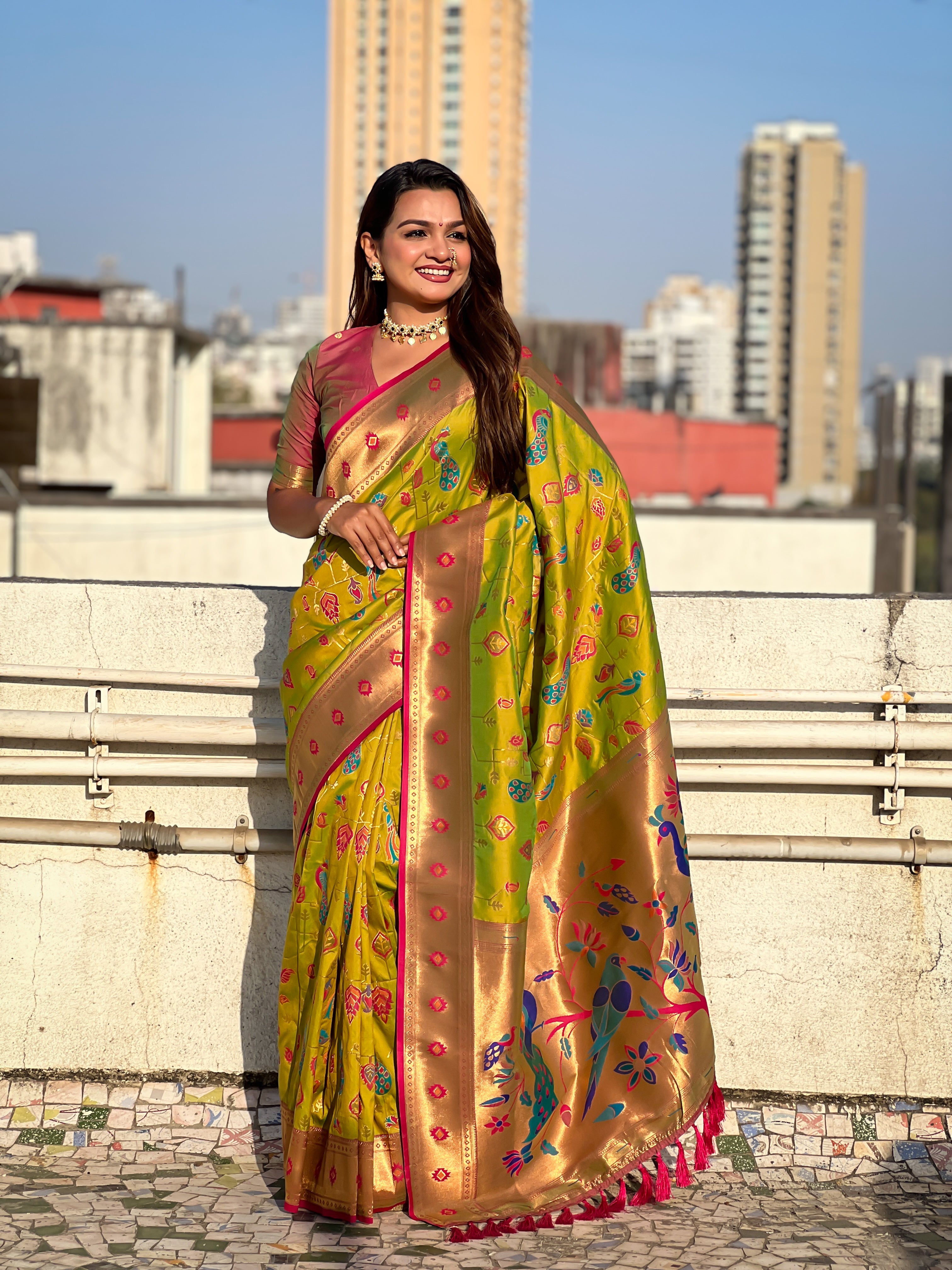 MEHENDI SOFT SILK PAITHANI SAREE