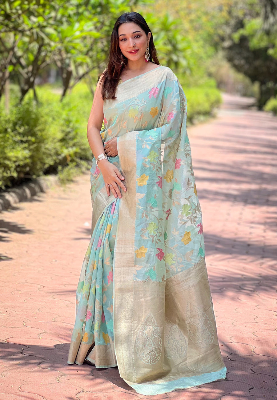 Sky Blue Organza Saree