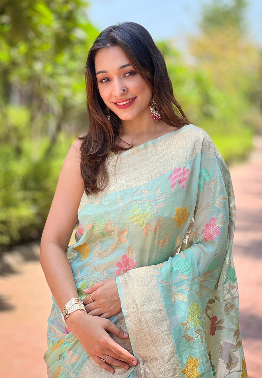 Sky Blue Organza Saree