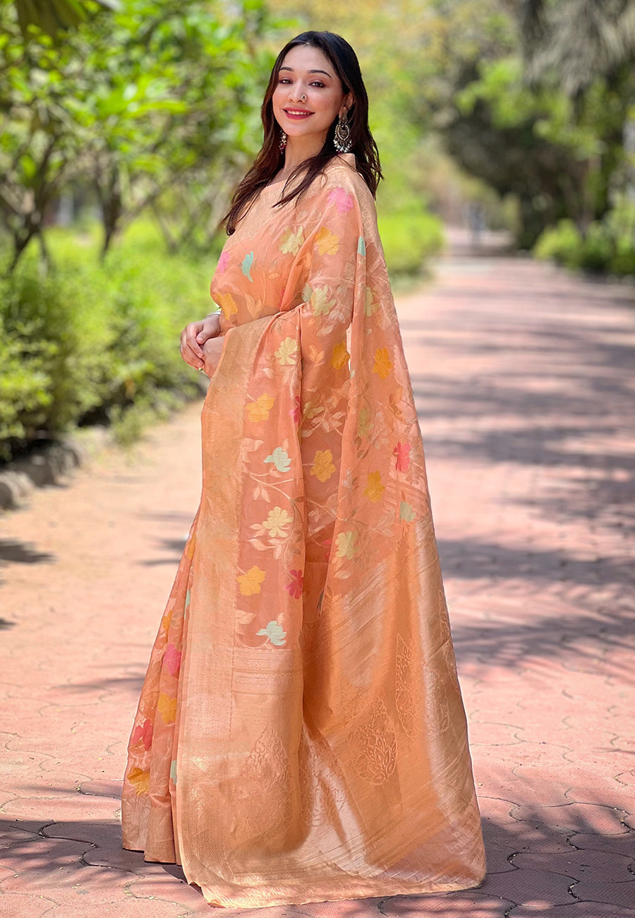Baby Pink Organza Saree